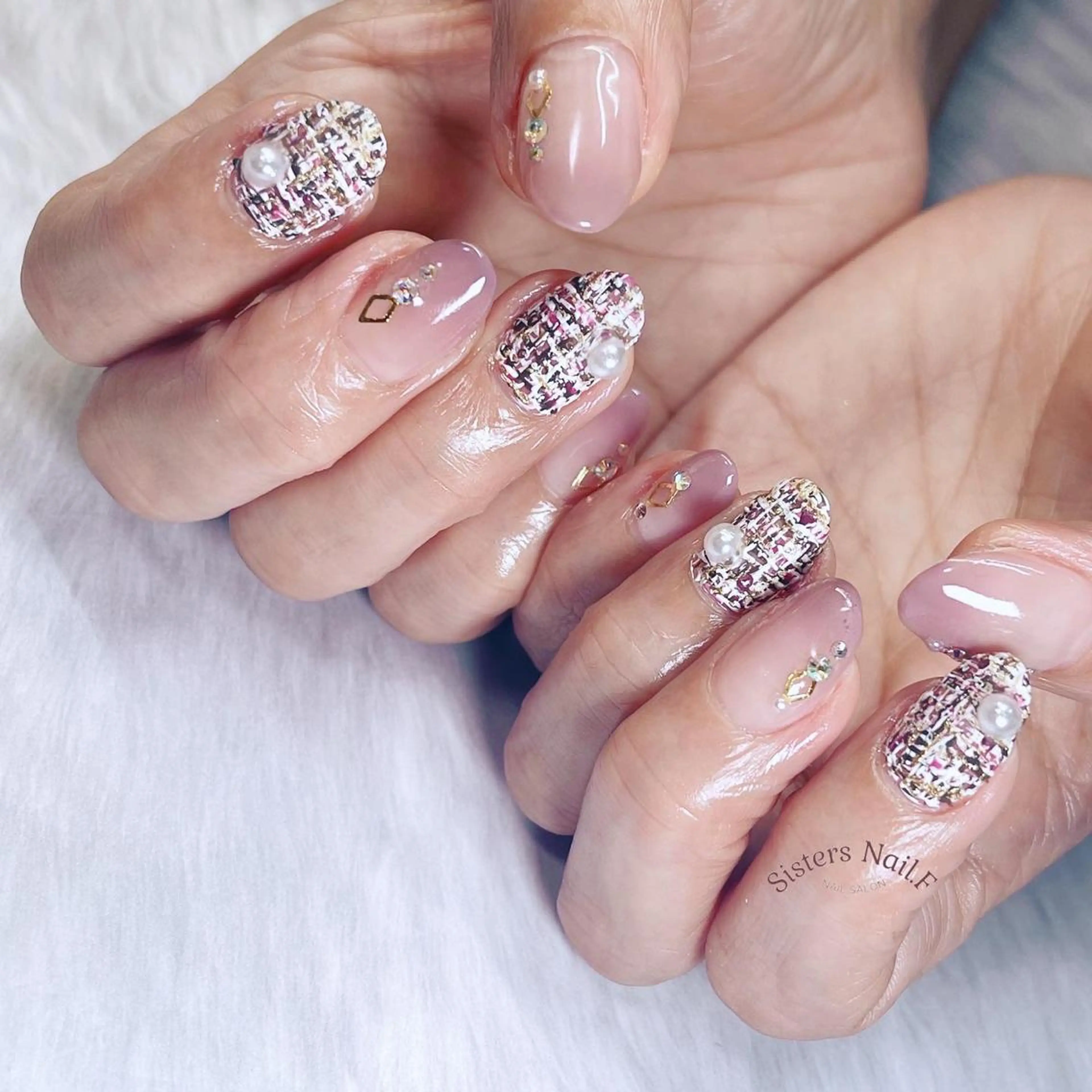 ネイル アートネイル グラデーション マットネイル パープル ツイードネイル sisters nail.fのネイルデザイン