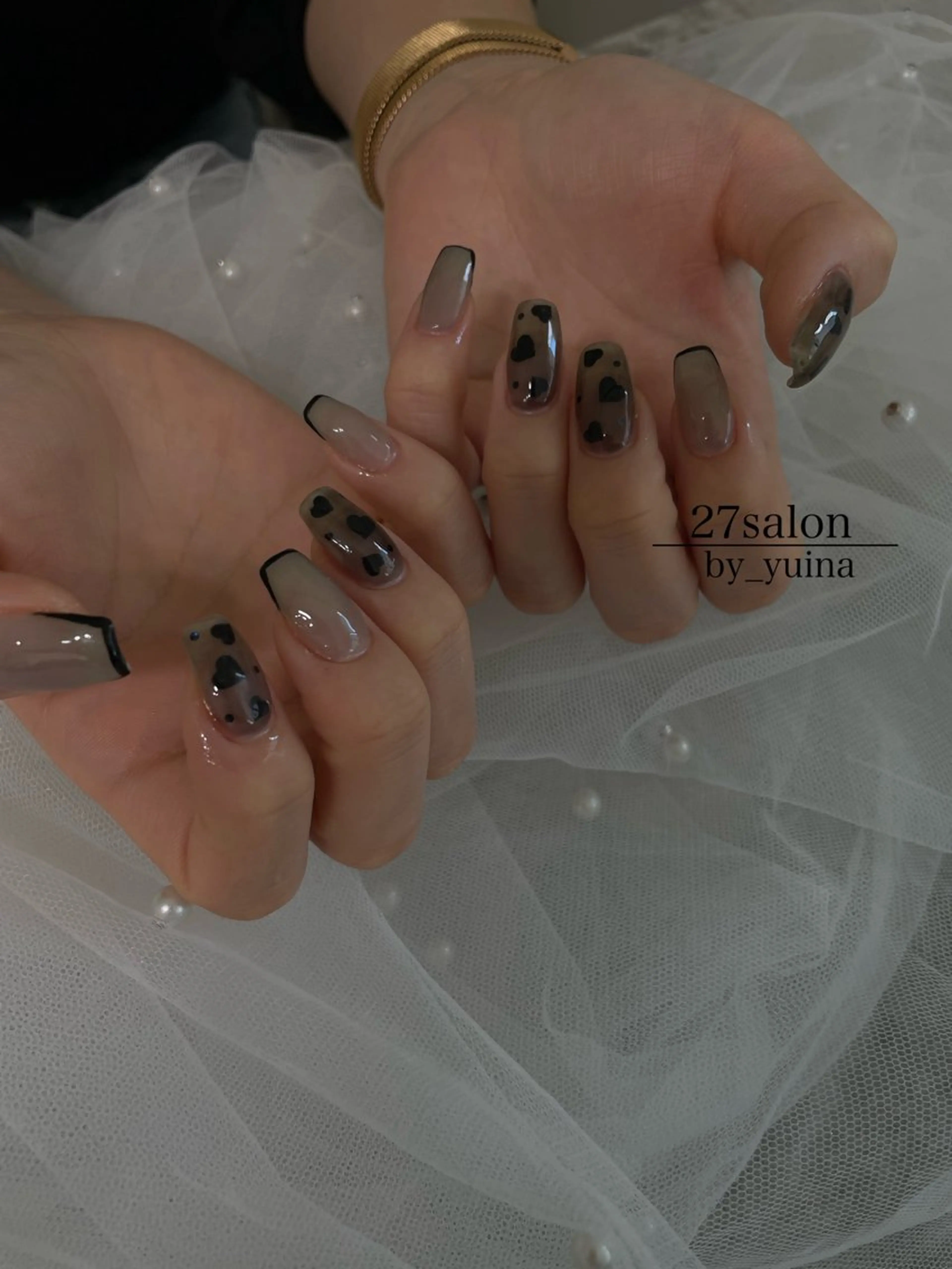 ネイル フレンチネイル ハート ハンドネイル 27salon yuinaのネイルデザイン