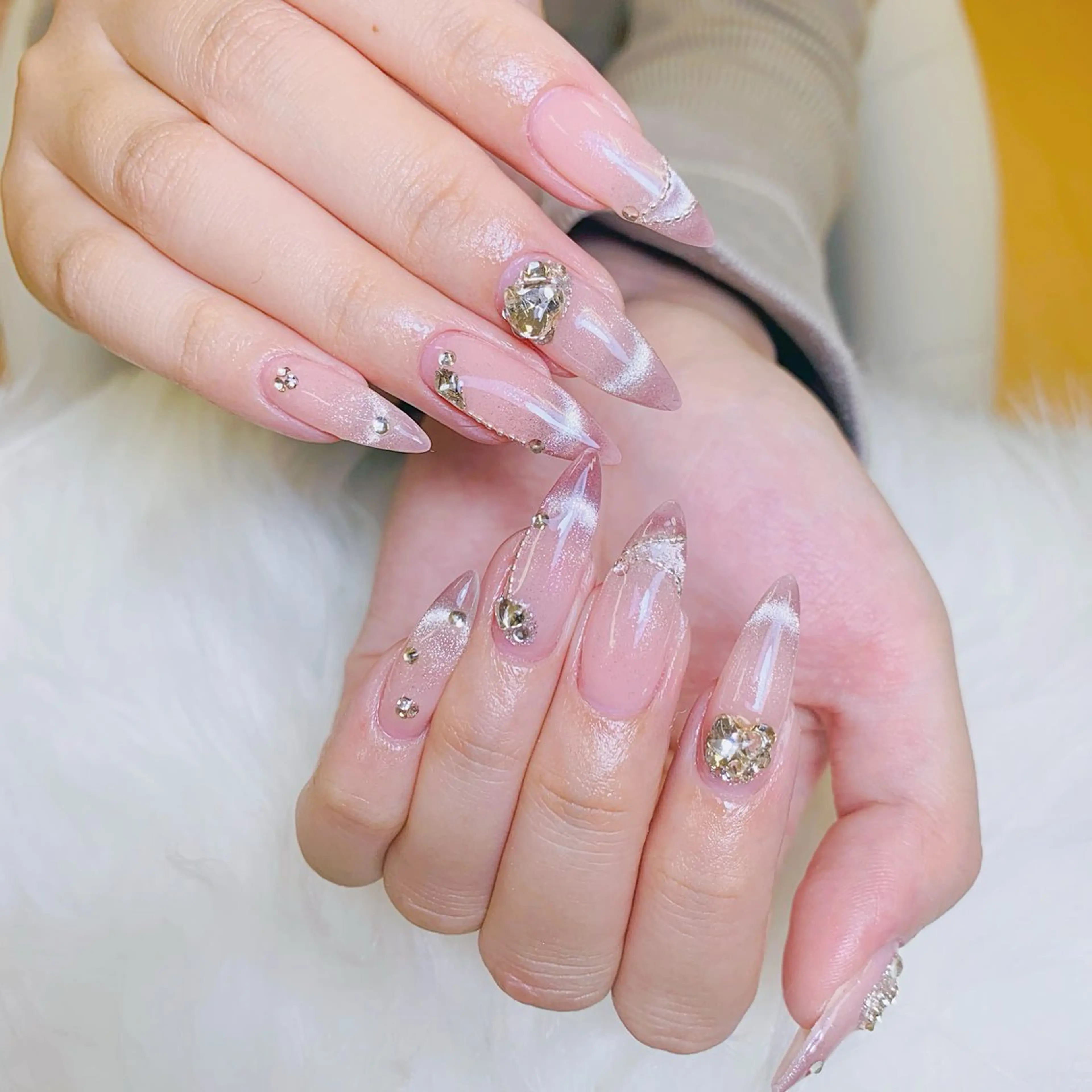 ネイル チークネイル 長さ出し フラッシュネイル フレンチネイル グラデーション ハンドネイル AN NAIL SALONのネイルデザイン