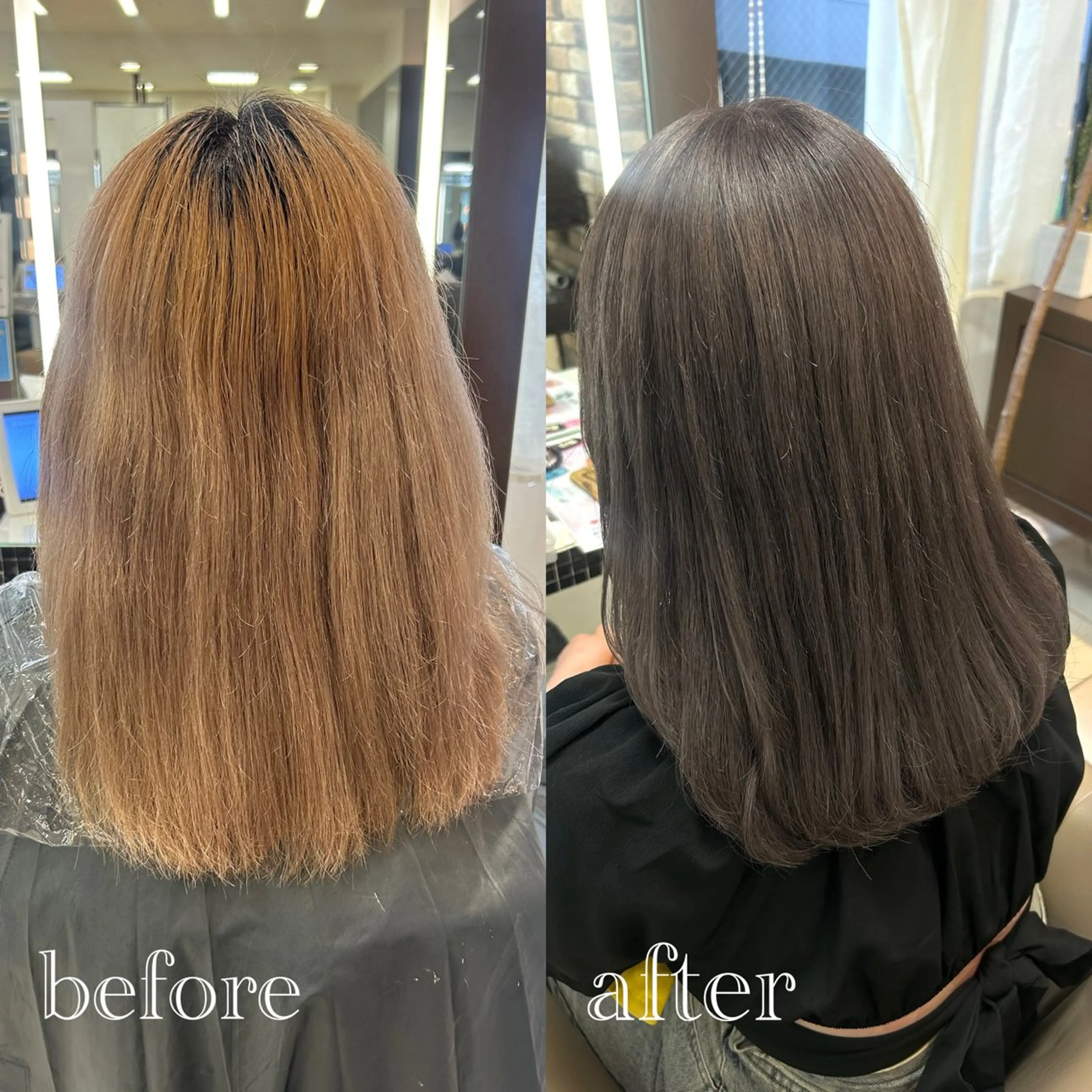 セミロング カラー ダブルカラー グレージュ ミルクティーグレージュ ハイトーン👱‍♀️ エクステ/彩花のヘアスタイル