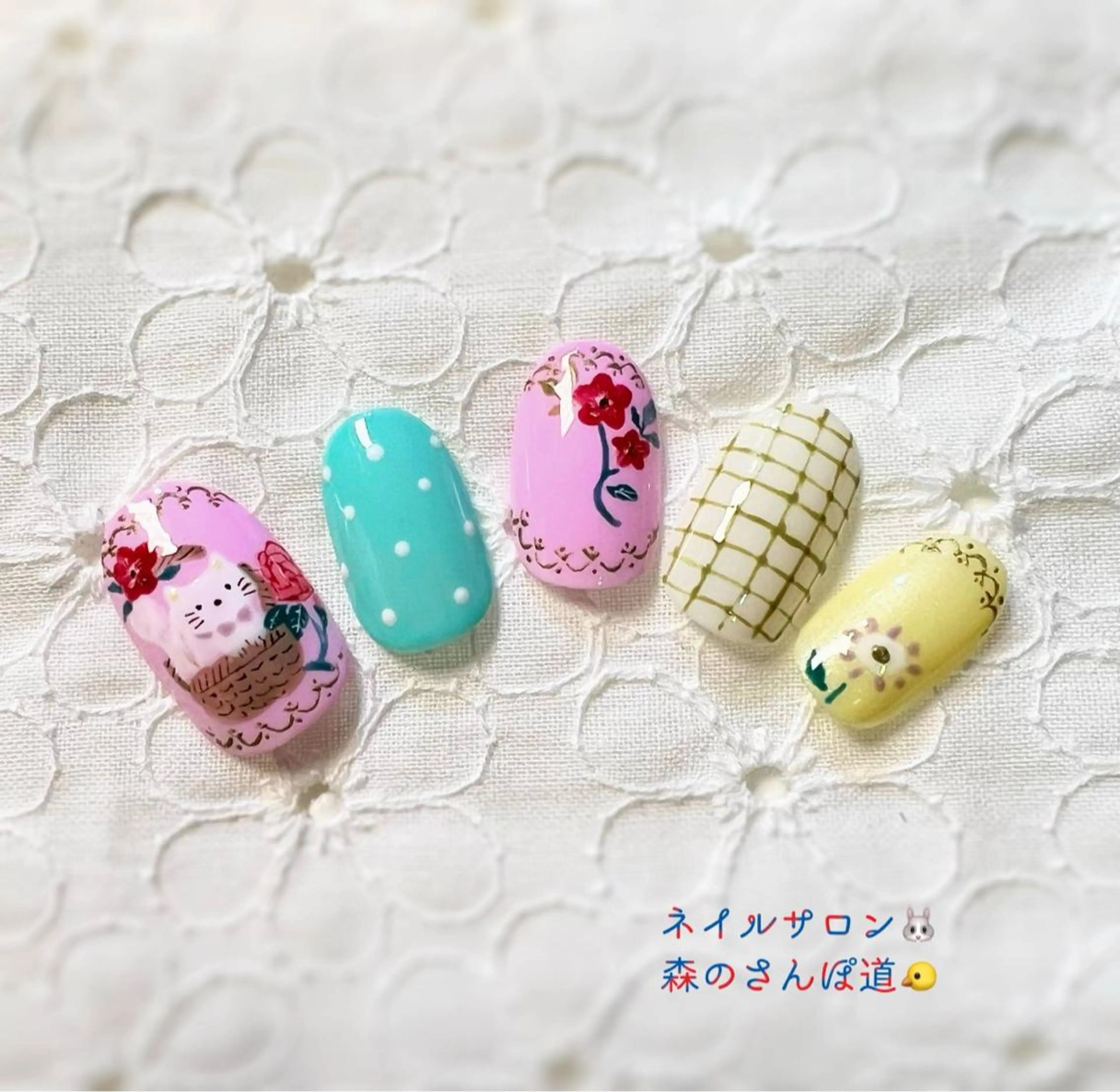 ネイル ハンドネイル ショートネイル 森のさんぽ道のネイルデザイン