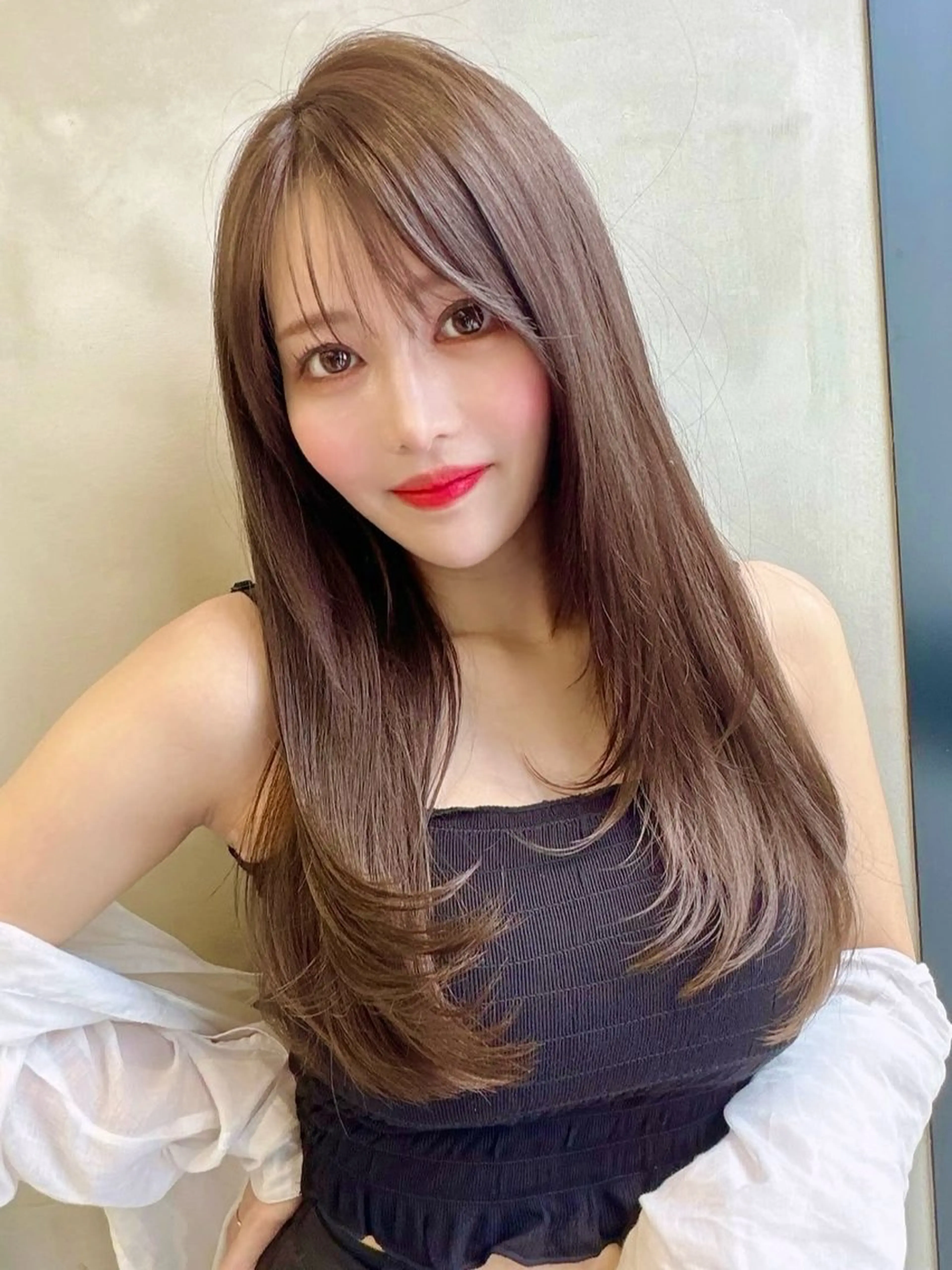 セミロング カラー カット ヘアカラー トリートメント 興津/韓国レイヤー ダブルカラー美髪縮毛のヘアスタイル