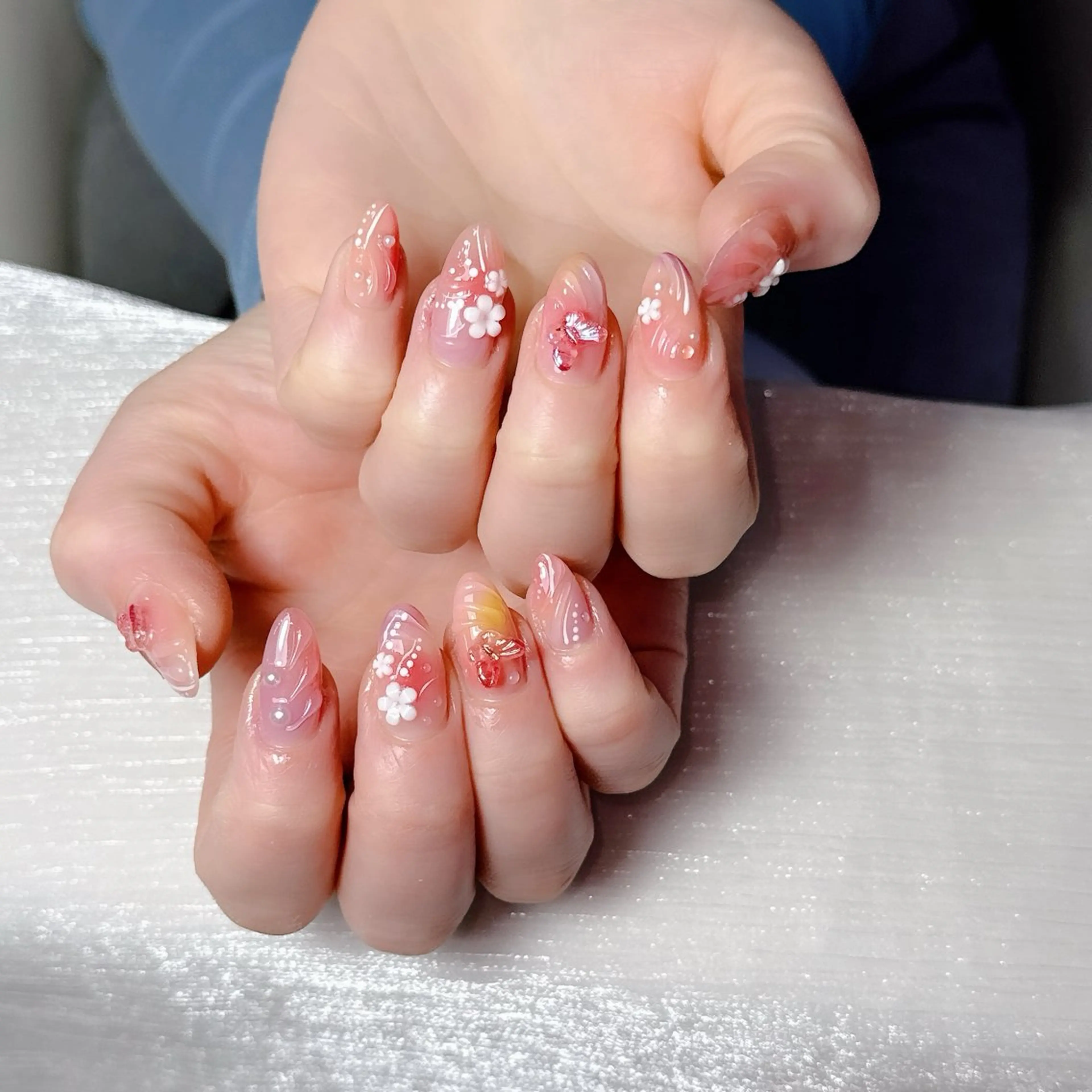 ネイル 長さ出し フレンチネイル 韓国ネイル レース マグネットネイル ハンドネイル yuna ユナのネイルデザイン