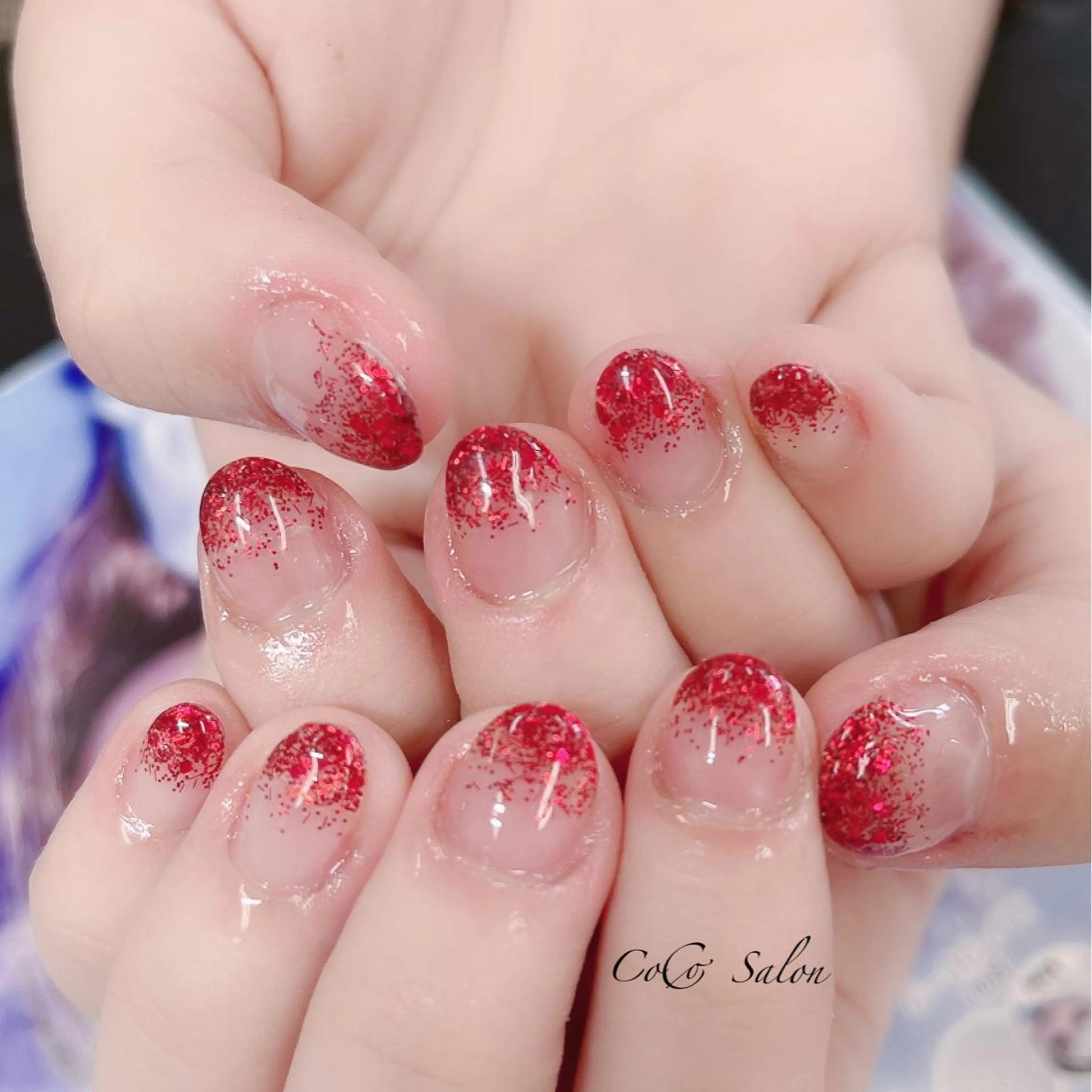 ネイル 長さ出し ジェルネイル グラデーション ホログラムネイル キラキラネイル ハンドネイル CoCoSalon ネイル/まつ毛予約のネイルデザイン