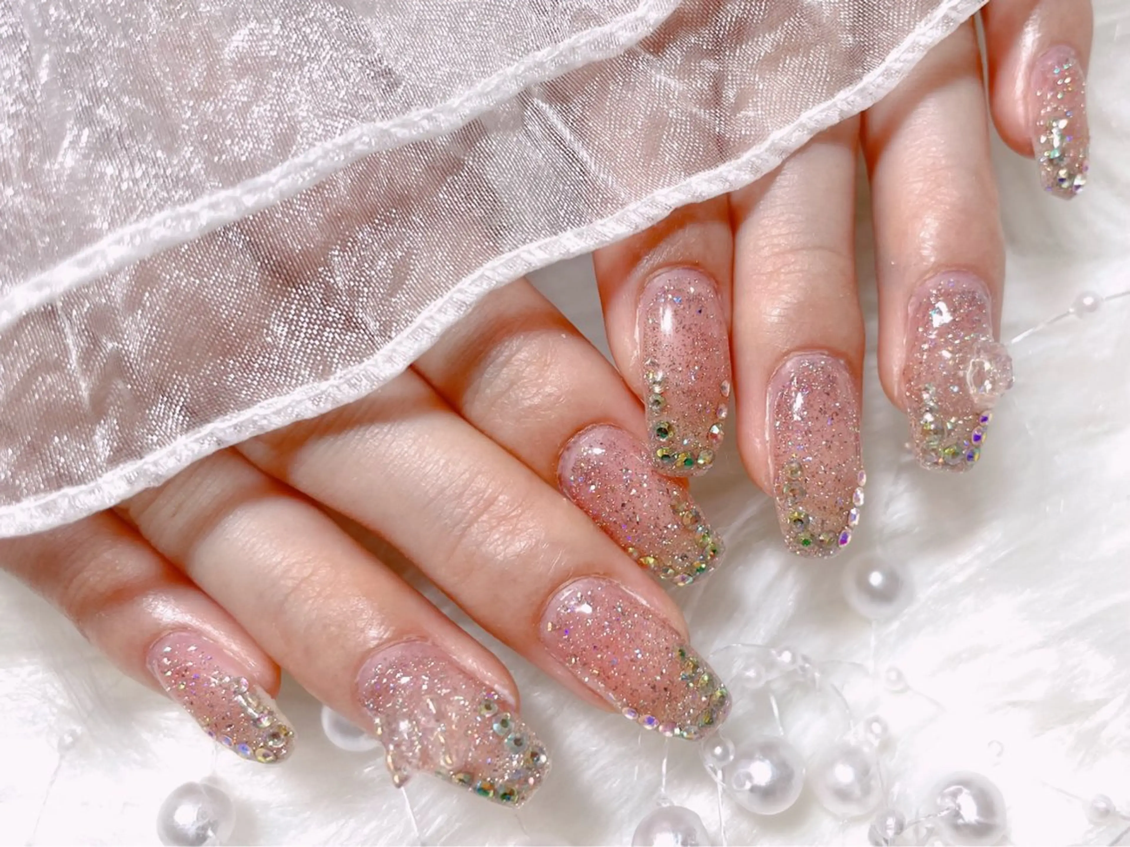 ネイル フラッシュネイル キラキラネイル ストーンネイル ワンホンネイル ハンドネイル ゆりか ジョアアンジェ福島のネイルデザイン