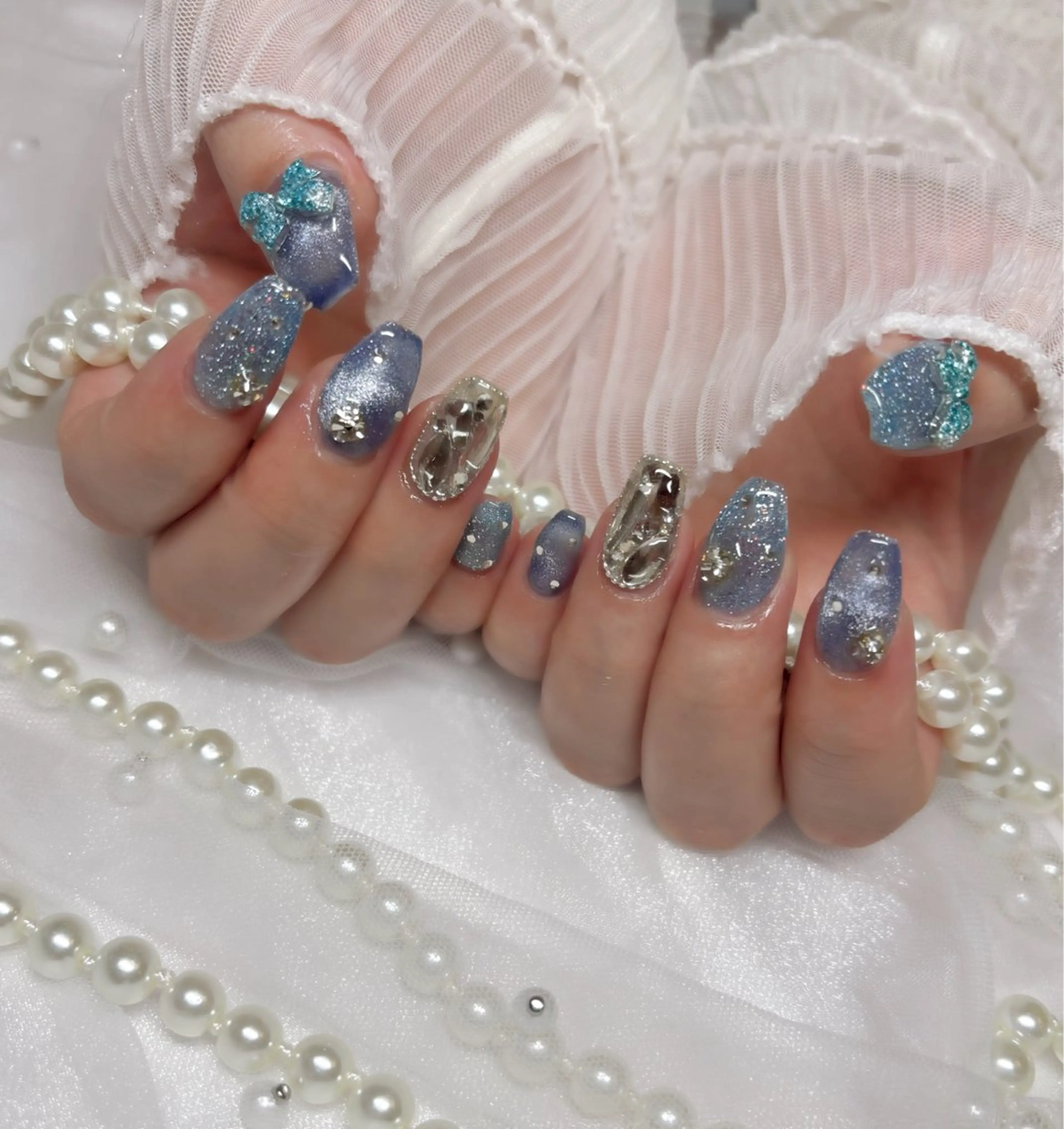 ネイル フラッシュネイル 水色 ハンドネイル Nail Salon macherieのネイルデザイン