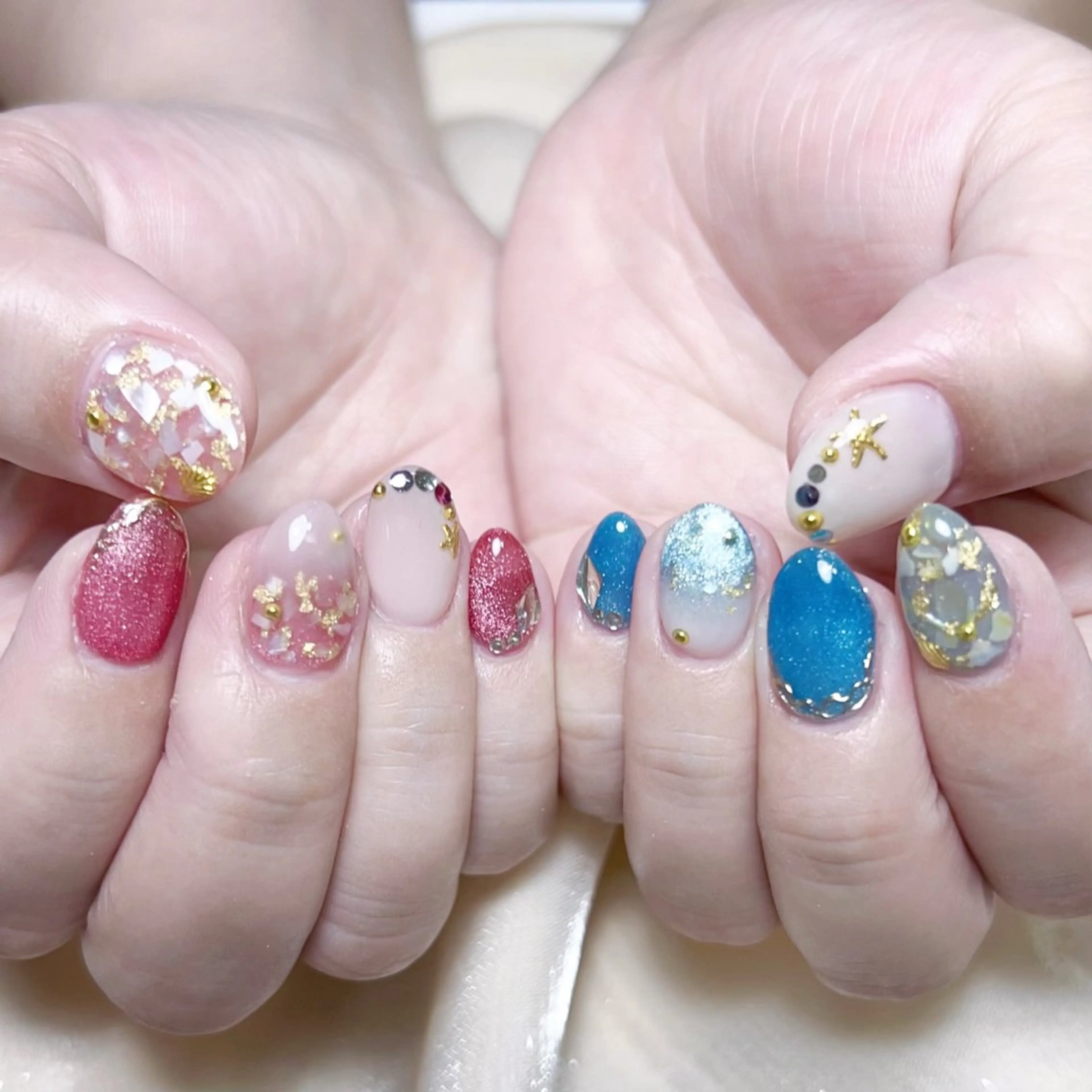 メンズ ネイル メンズ韓国風 アートネイル オーロラネイル ガーリー キラキラネイル ハンドネイル Nail salon 木にいるのネイルデザイン