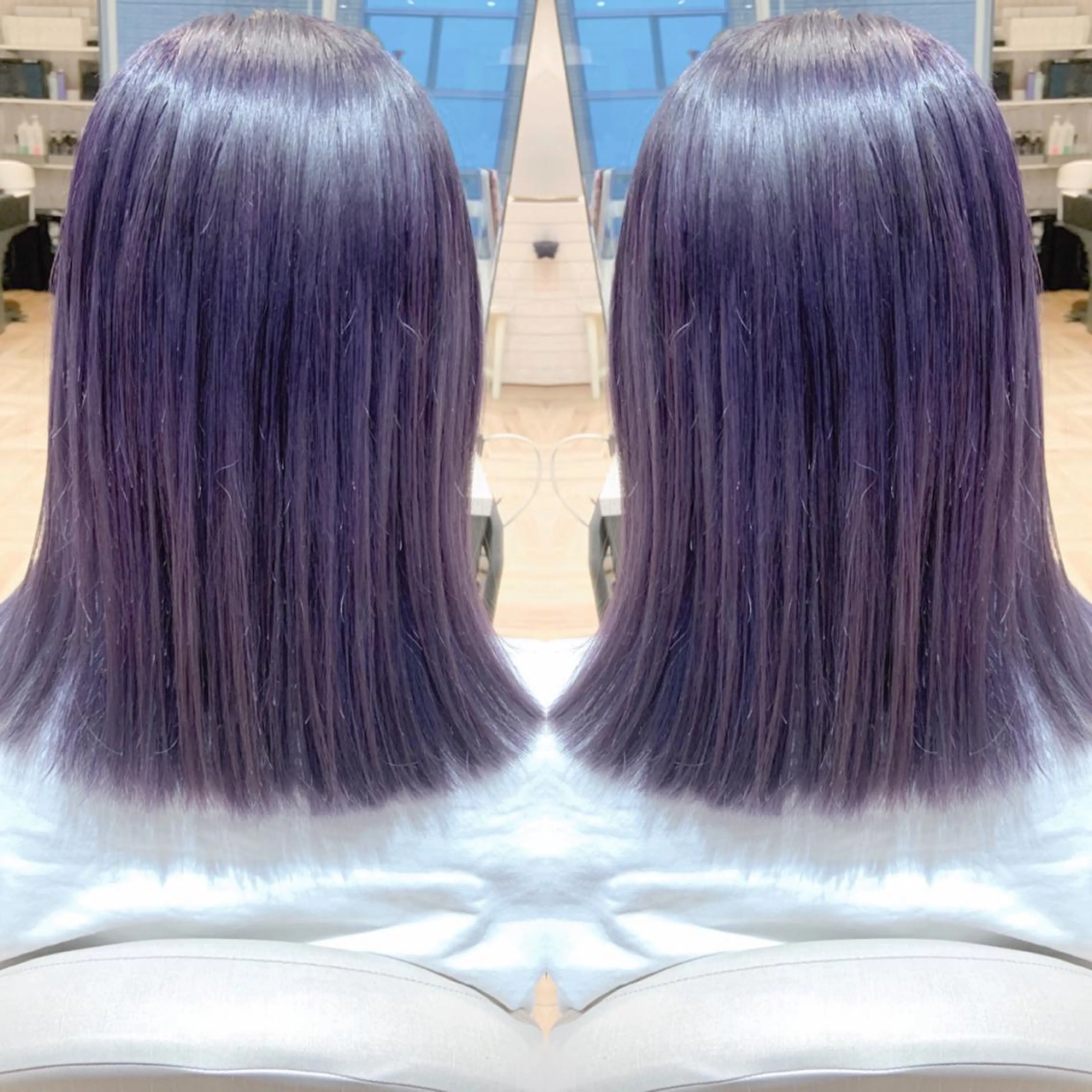 ミディアム カラー ブリーチ パープルカラー カット ヘアカラー 韓国hair🦋 Nanaのヘアスタイル