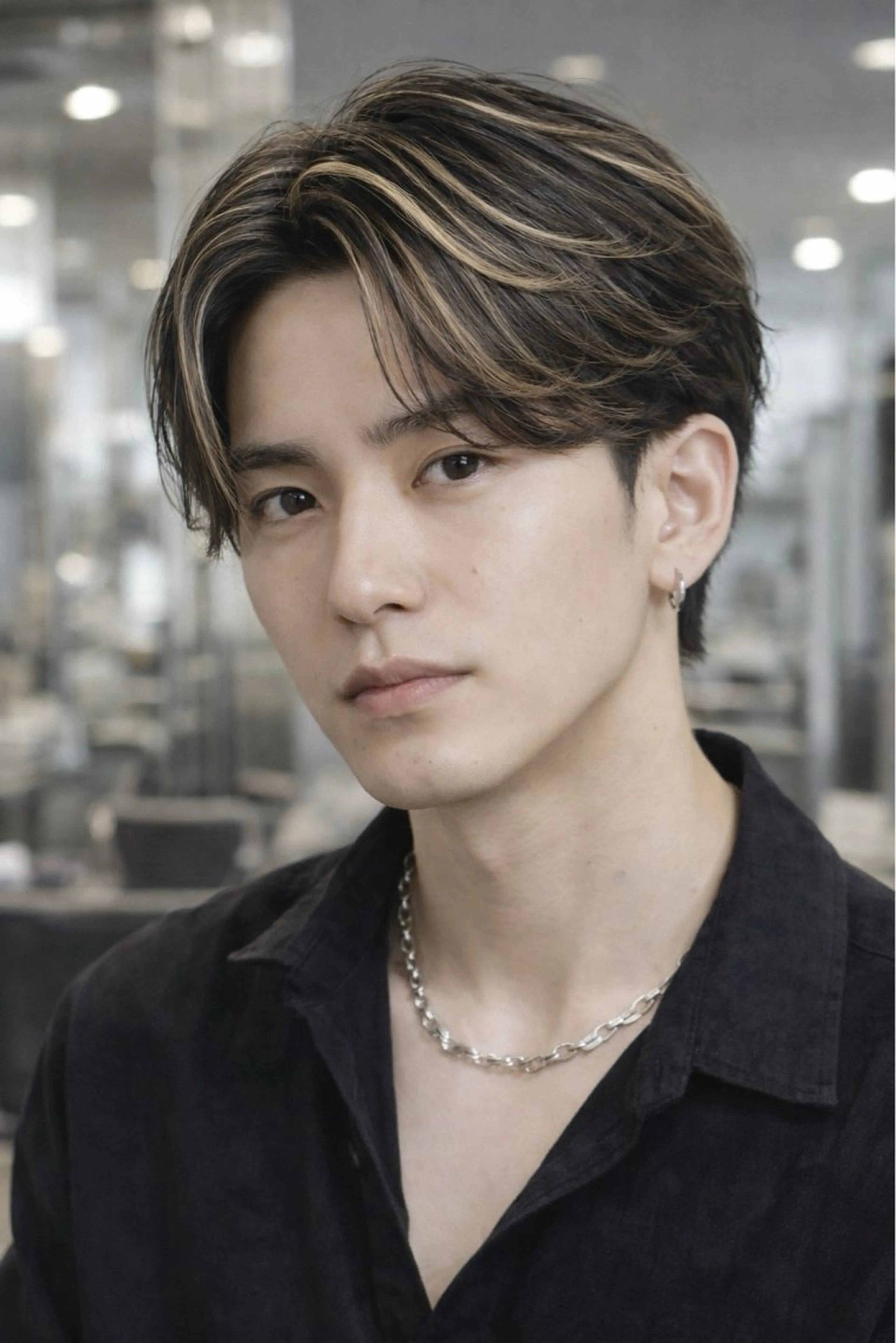 ミディアム ハイライト レイヤーカット カット ヘアカラー ハイライトカラー 浦和メンズ新井涼太のヘアスタイル