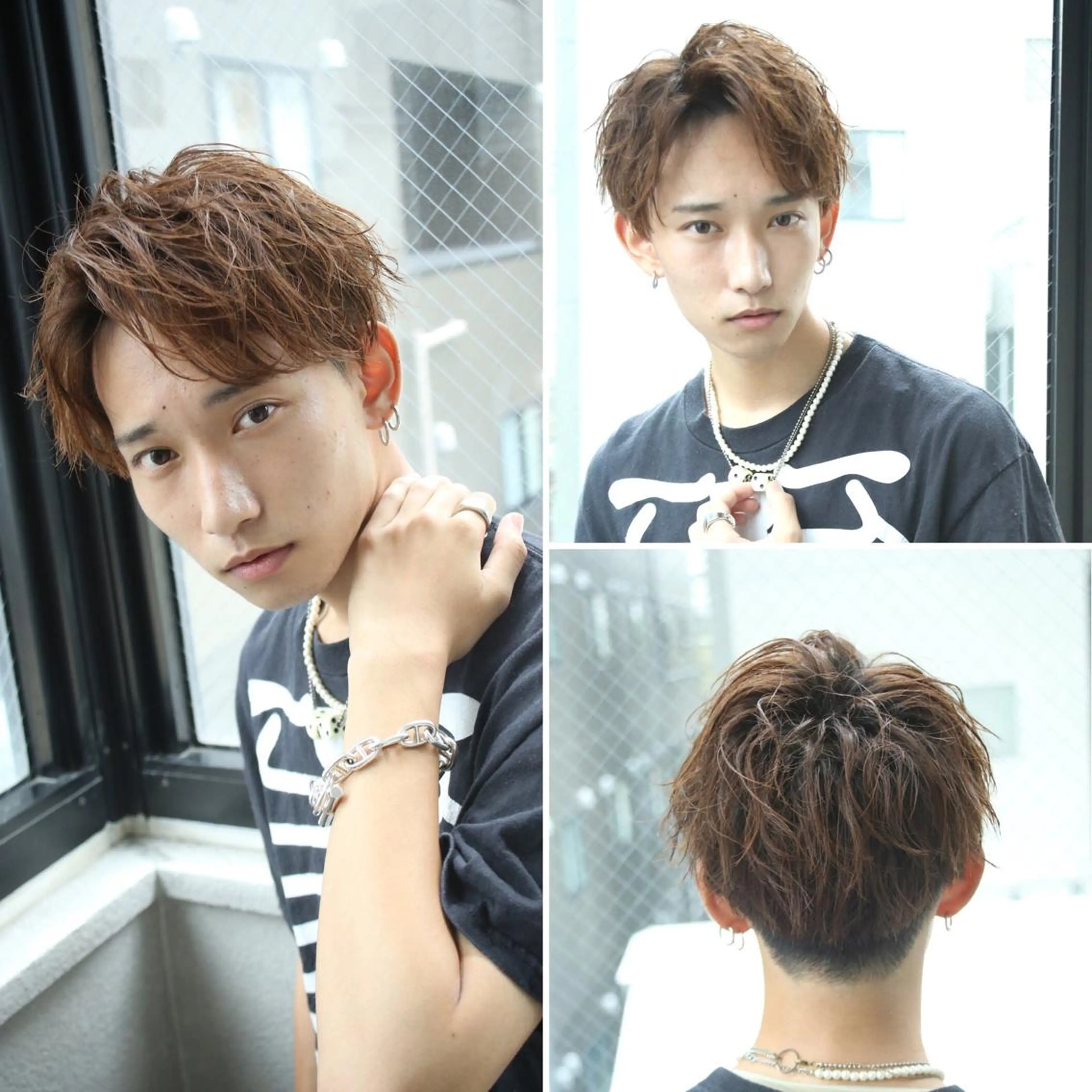 ショート カラー パーマ ヘアアレンジ メンズ アイブロウ アップバング メンズブリーチ センターパート ダウンパーマ フェードカット カット ヘアカラー トリートメント ヘアセット 【メンズヘアの匠】 タニ　心斎橋　アメ村のヘアスタイル