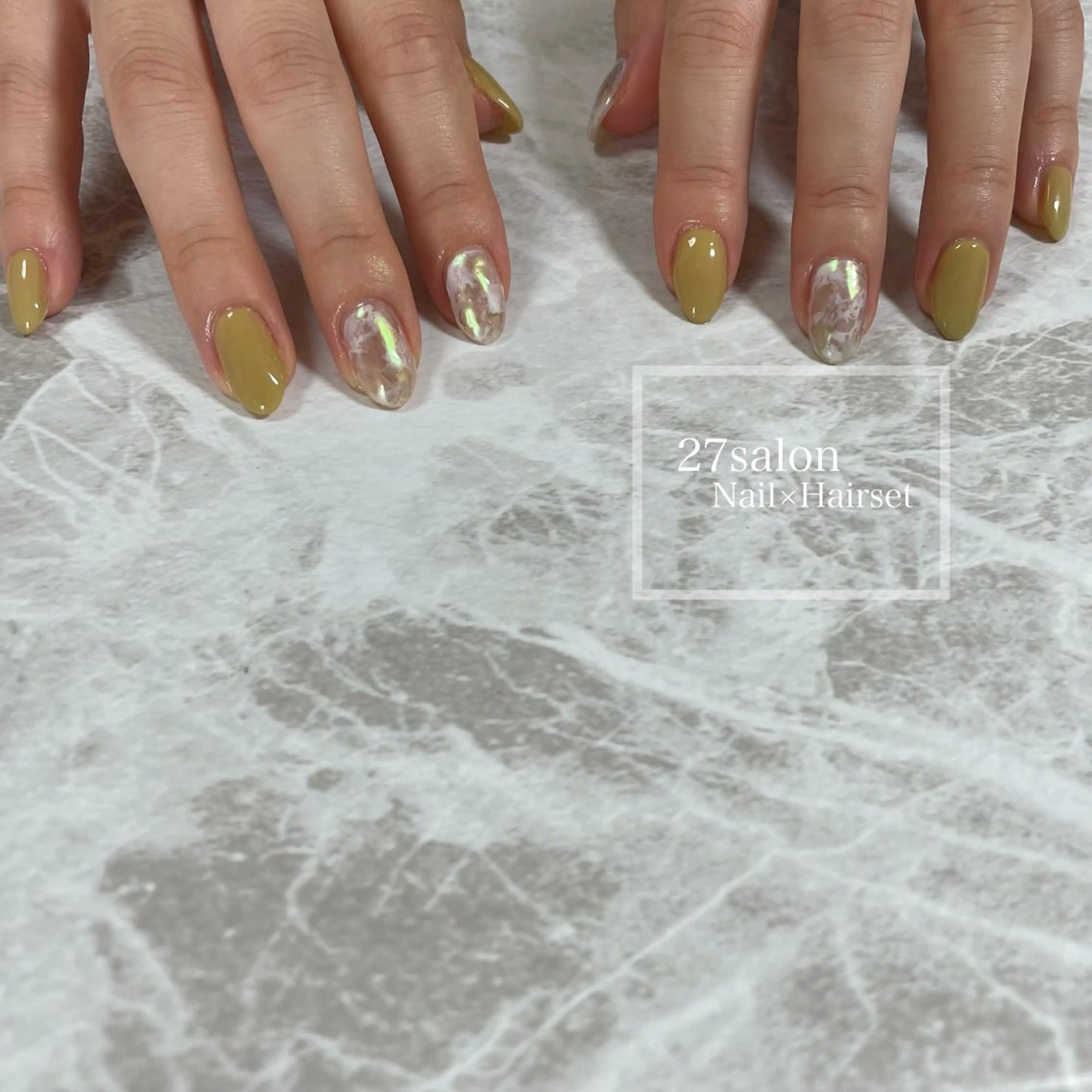 ネイル アートネイル オーロラネイル 黄色 27salon yuinaのネイルデザイン