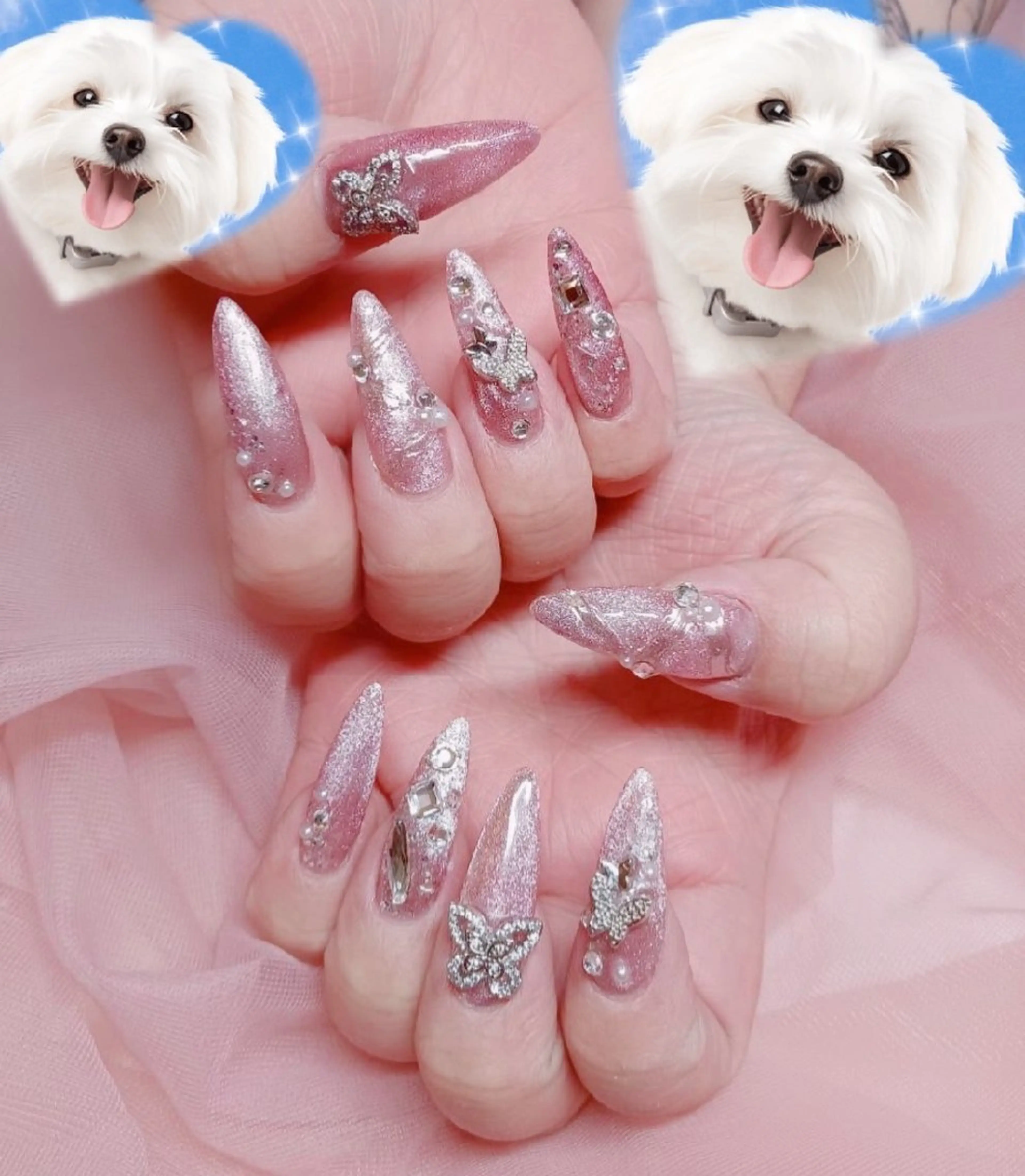 ネイル キラキラネイル マグネットネイル ミラーネイル リボン ハンドネイル Nail Salon macherieのネイルデザイン