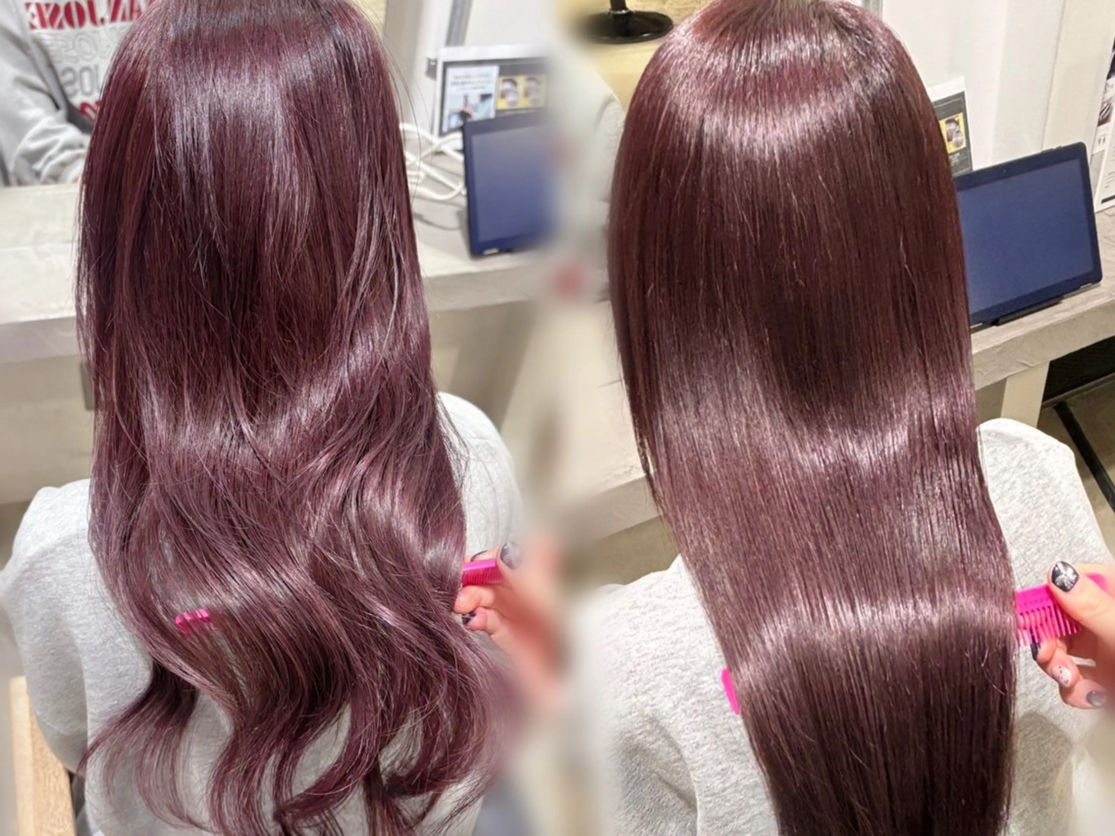 セミロング カット ヘアカラー yui/ラベンダー/ ピンク/ワインレッドのヘアスタイル