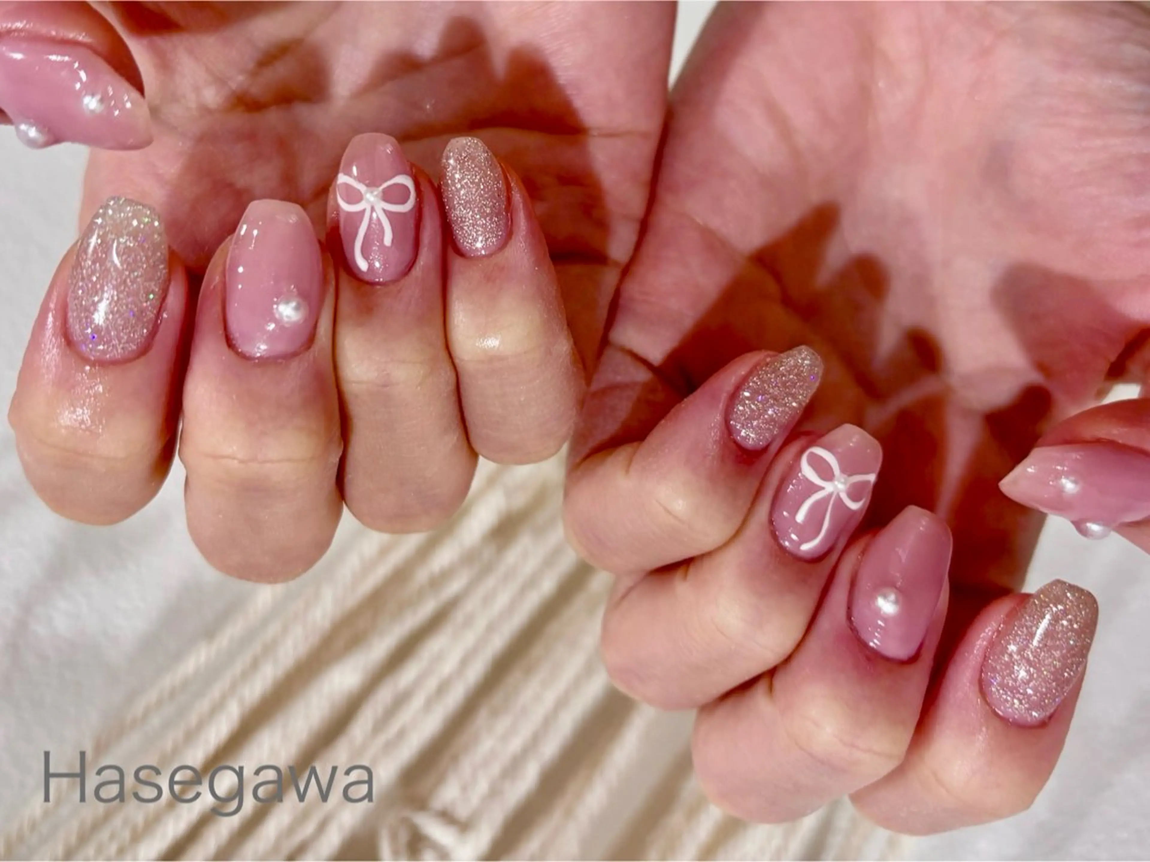 ネイル アートネイル リボン ハンドネイル DROP所属・DROP 長谷川のネイルデザイン