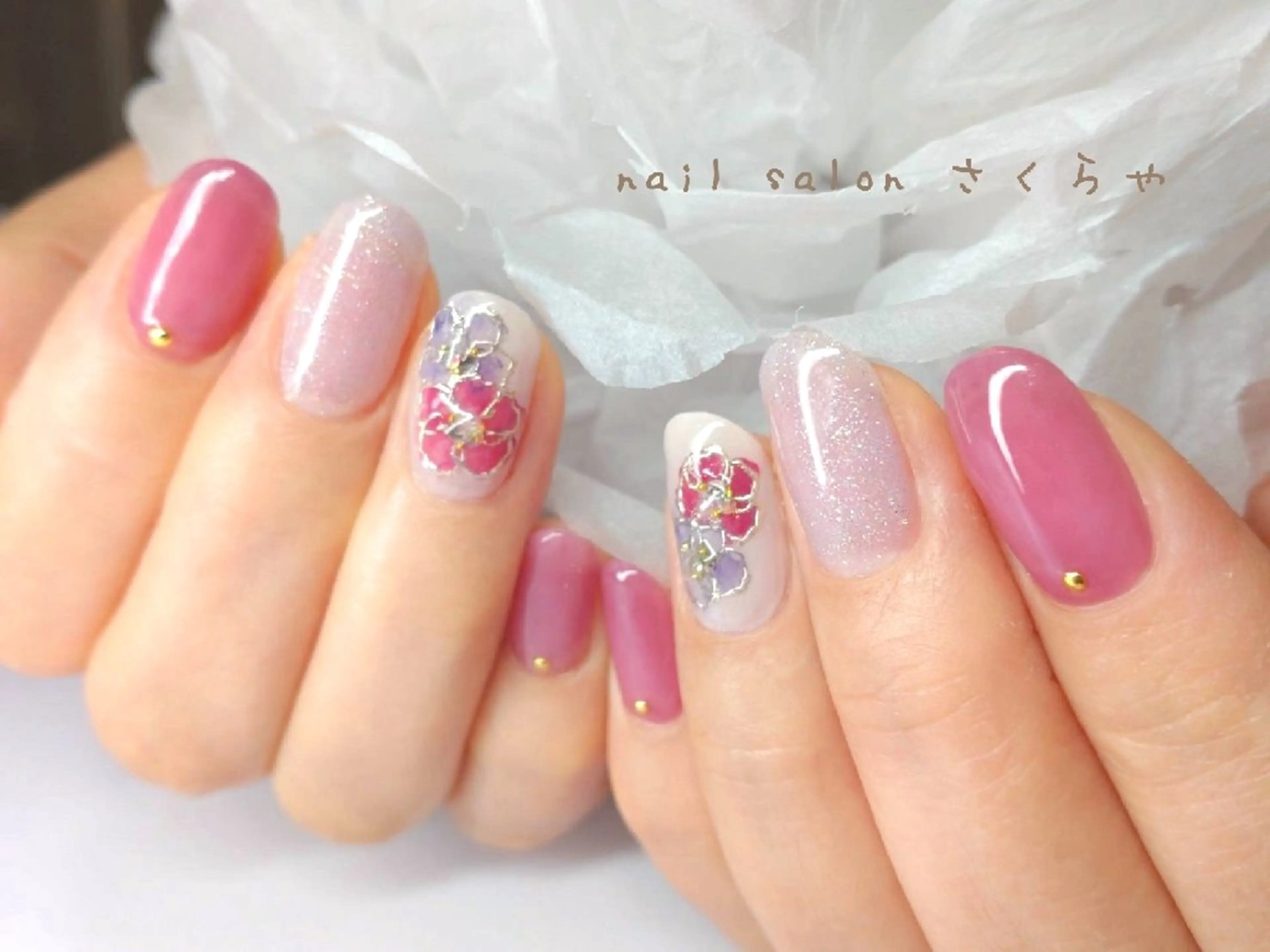 ネイル アートネイル 成人式 春ネイル さくらや❤ パラジェル使用のネイルデザイン