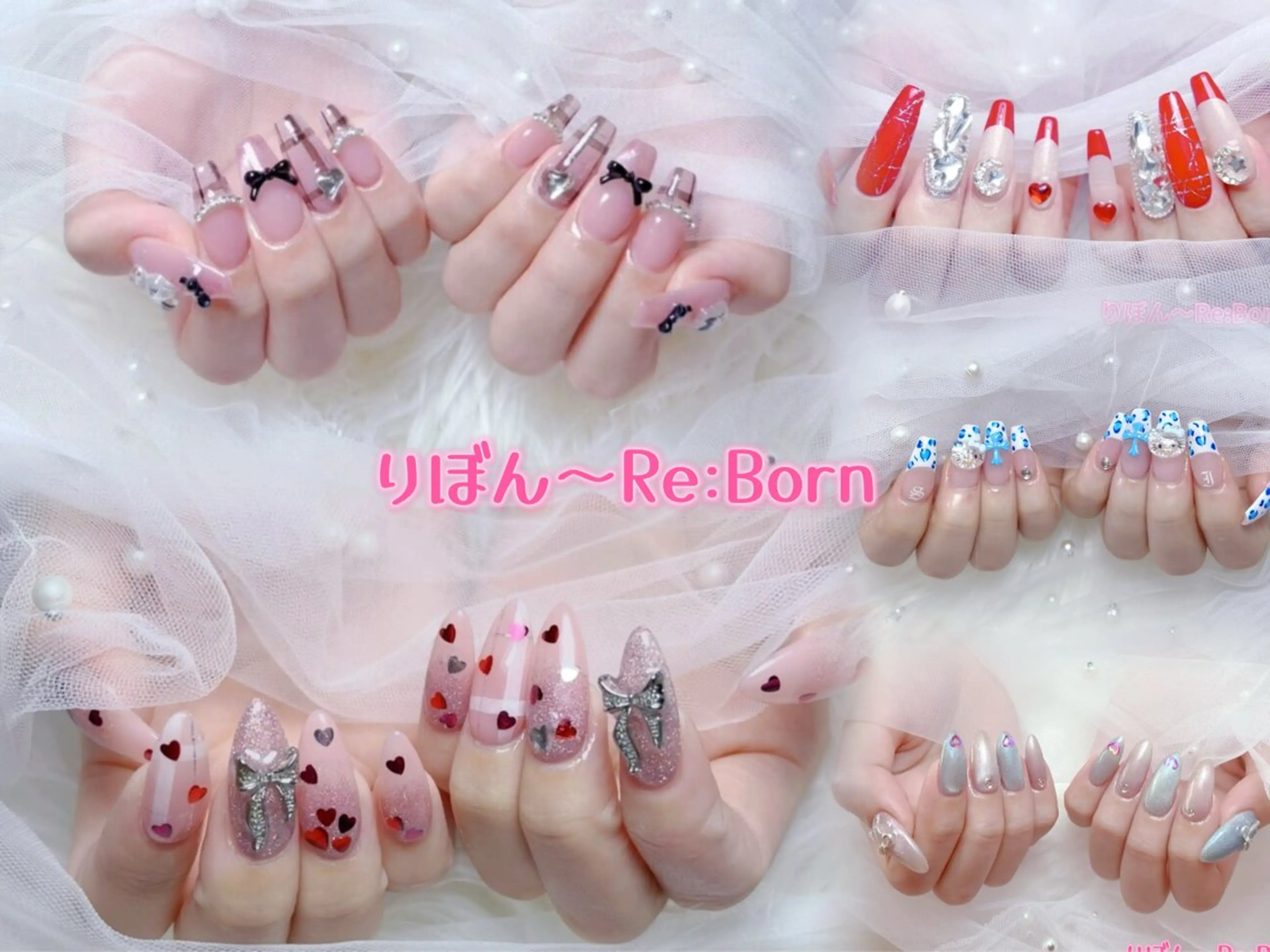 セミロング フレンチガーリー クリスマス ハンドネイル りぼん Re:Bonrのネイルデザイン