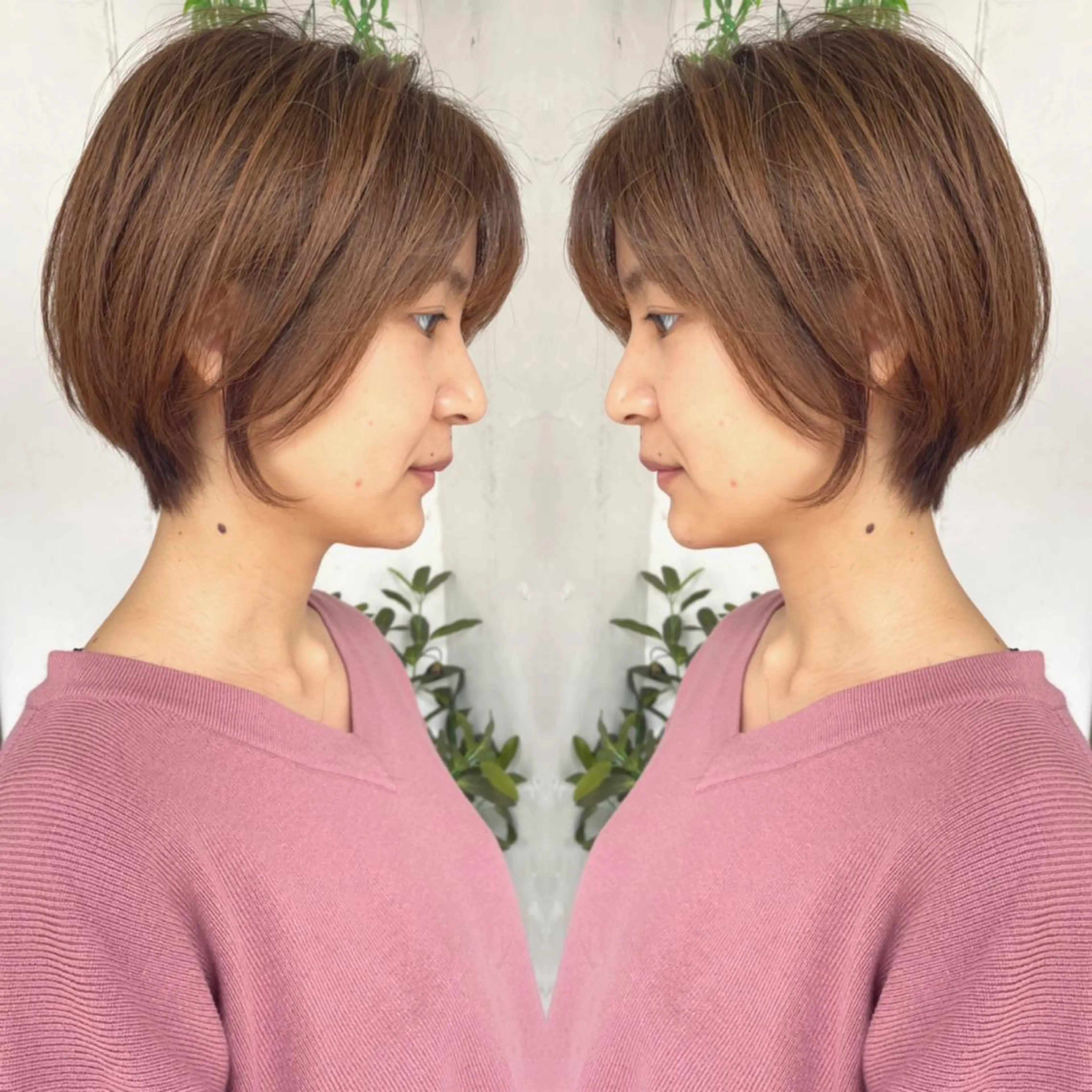 ショート カラー ショートボブ ハンサムショート 丸みショート デザインカラー ハイライトカラー カット ヘアカラー 京都大人女性ショート 徒歩1分/秋山のヘアスタイル