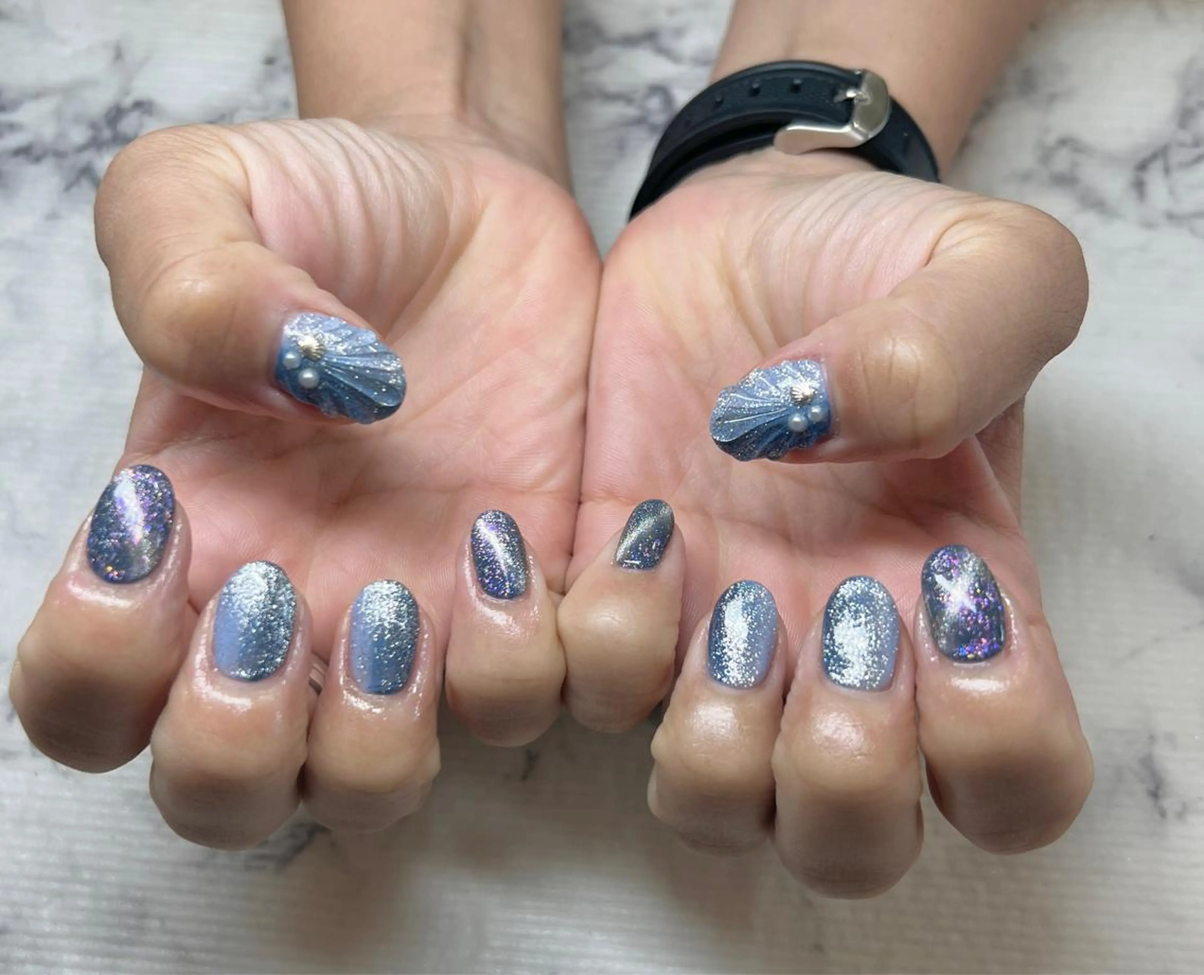 ネイル ブルー 持ち込み いちじゅう あおいのネイルデザイン