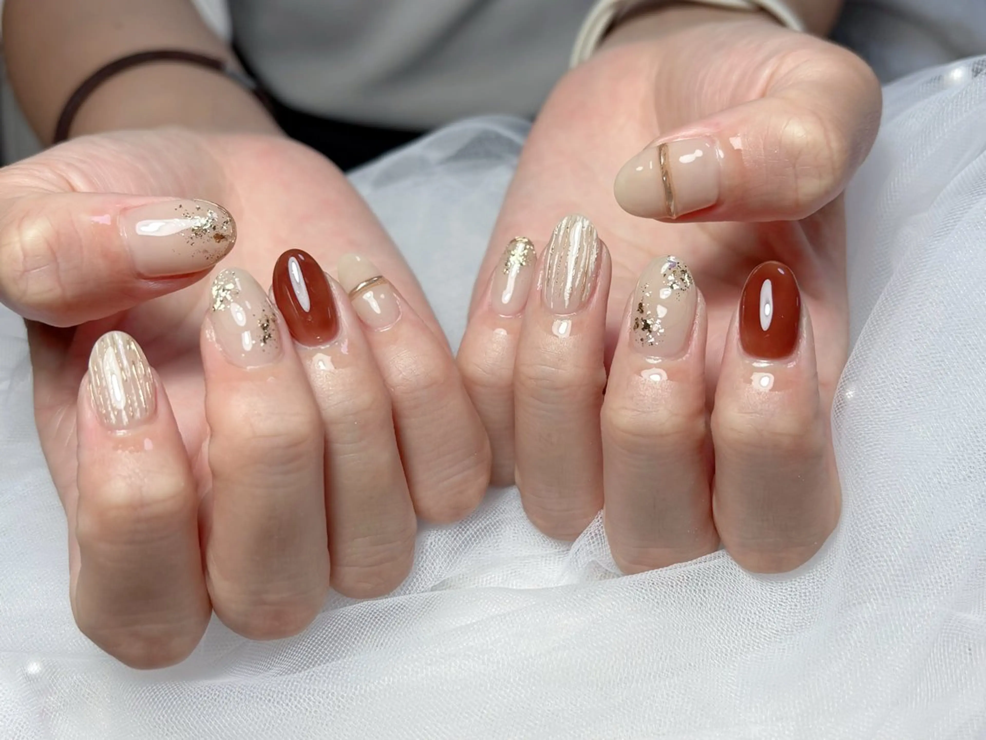 ネイル オーロラネイル チークネイル フレンチネイル ジェルネイル ガラスフレンチ ハンドネイル Nail Jolieのネイルデザイン