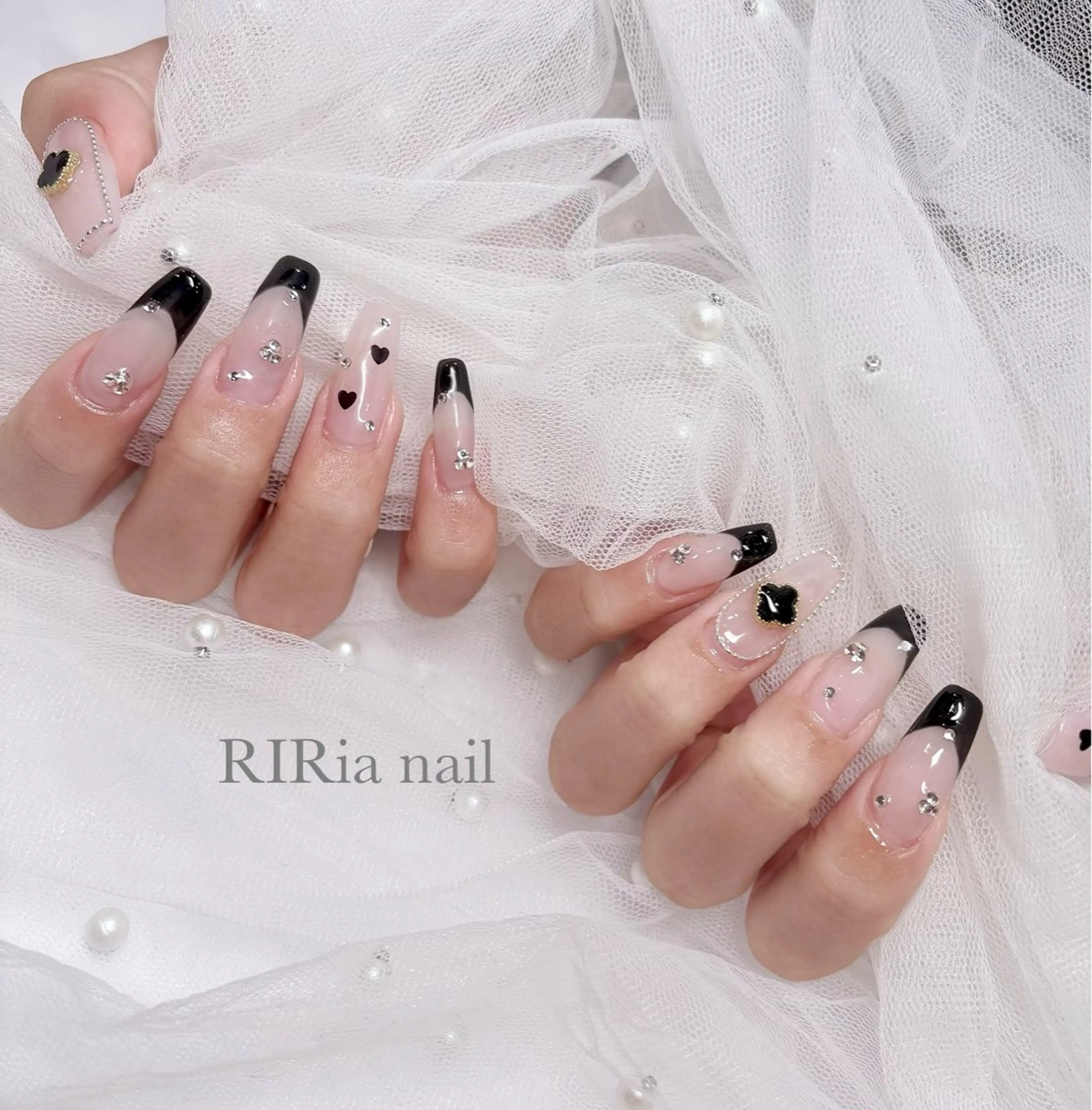 ネイル フレンチネイル ハート 韓国ネイル ハンドネイル 🎀RIRia nail🎀のネイルデザイン