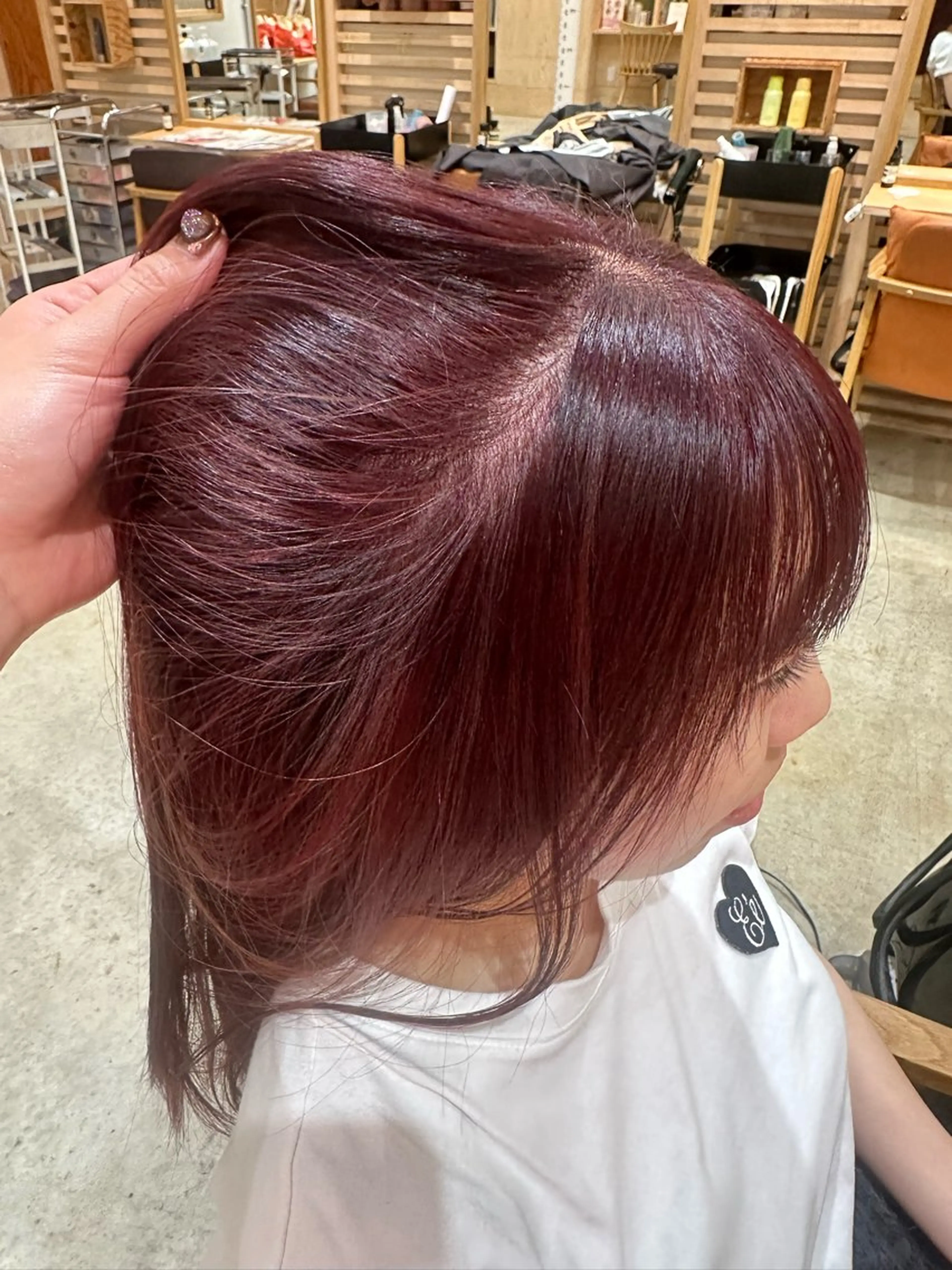 ミディアム カラー カシス ダブルカラー レッドカラー ボブ/レイヤー/ニュ アンスパーマ/小夏のヘアスタイル