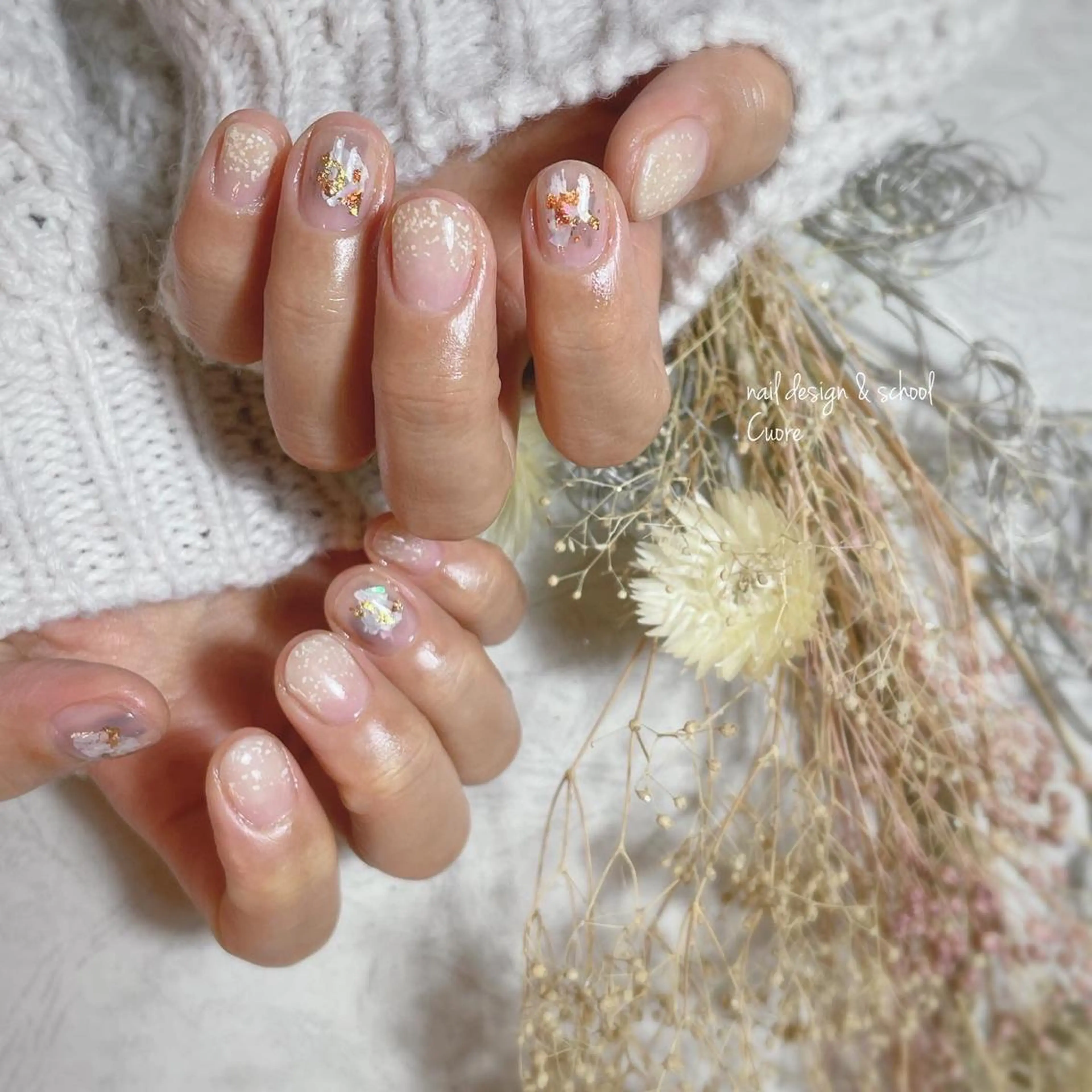 ショート ネイル ブルー フレンチネイル ジェルネイル グリーン マグネットネイル Cuore谷岡紗妃/ 宮崎台のネイルデザイン