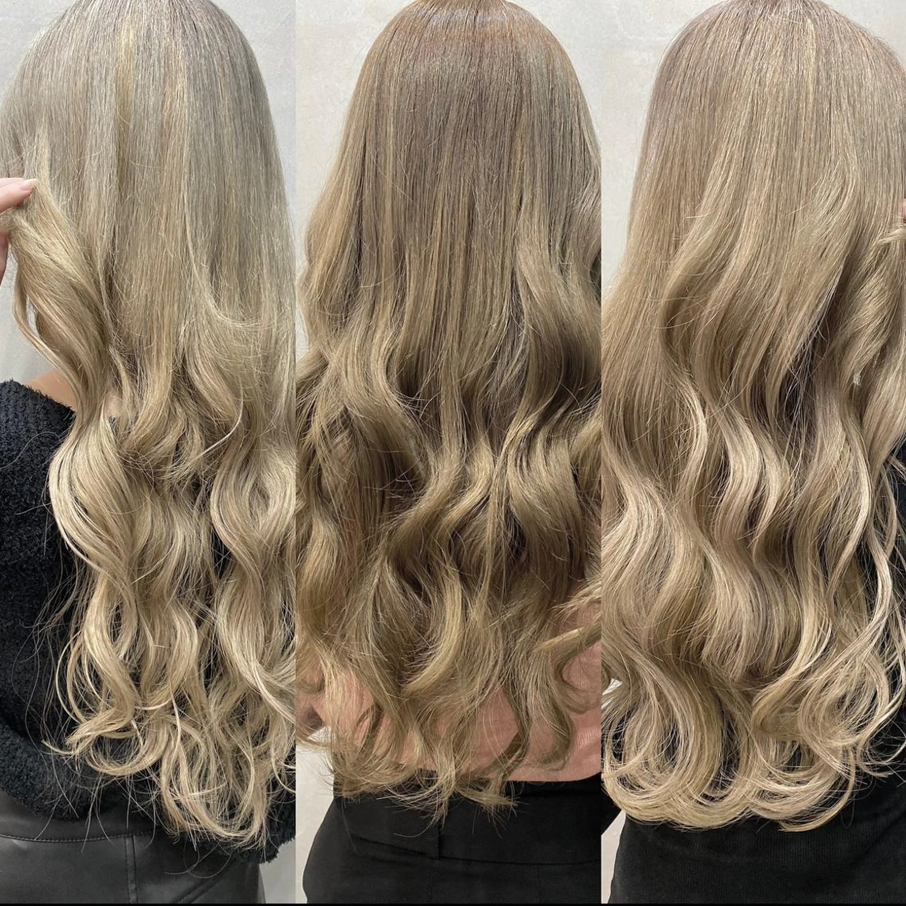 セミロング カラー ヘアアレンジ ショートボブ 編み込みエクステ シールエクステ セミロングパーマ バレイヤージュ LAVENDIA 初音のヘアスタイル