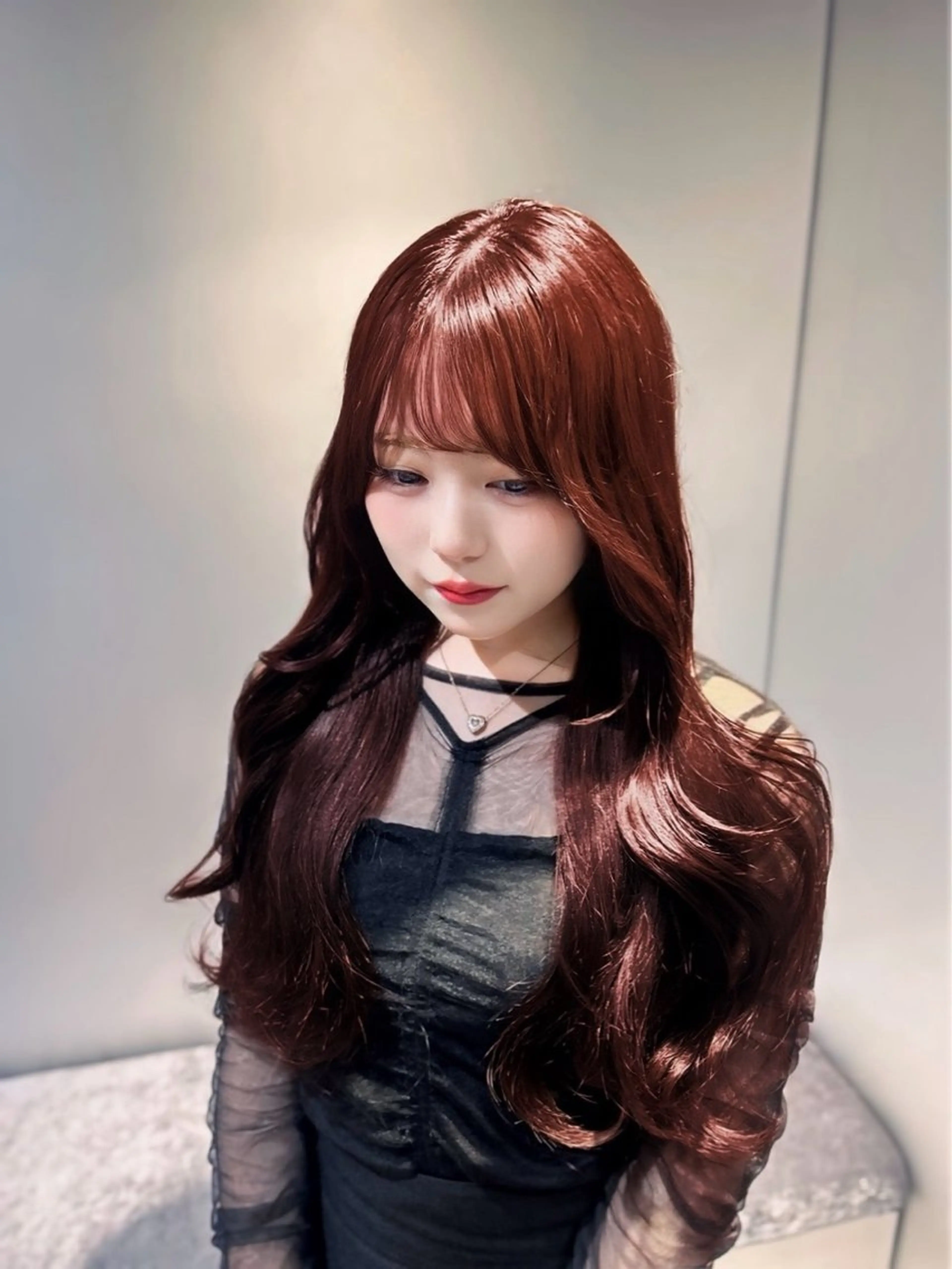 ロング カラー レッドカラー 顔周りカット 髪質改善 韓国風ヘア レイヤーカット カット ヘアカラー トリートメント 店長✨髪質改善✖️ 透明感カラー／純大のヘアスタイル