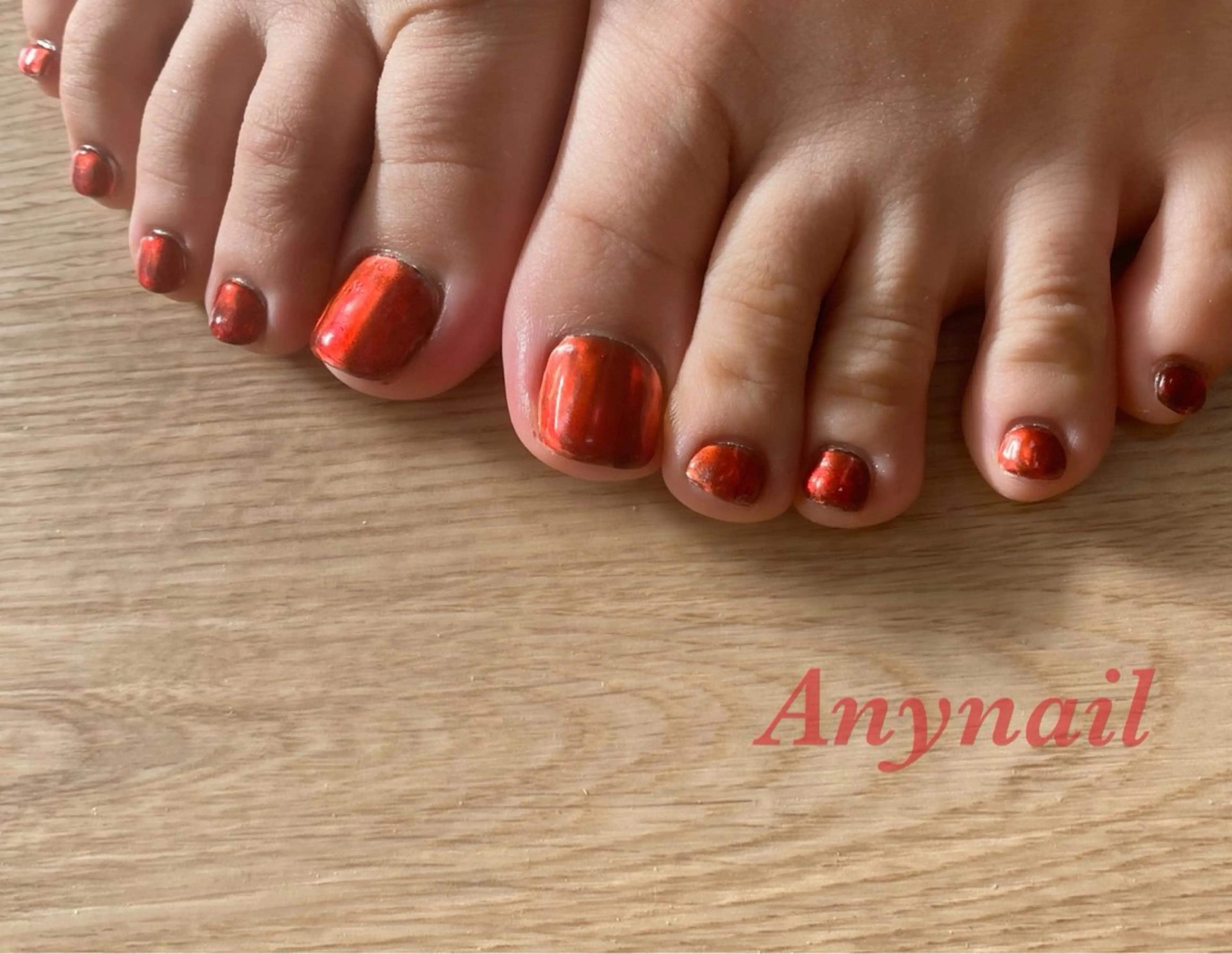 ネイル ブルー フットネイル ミラーネイル 赤色 フットネイル 岩澤 恵子のネイルデザイン