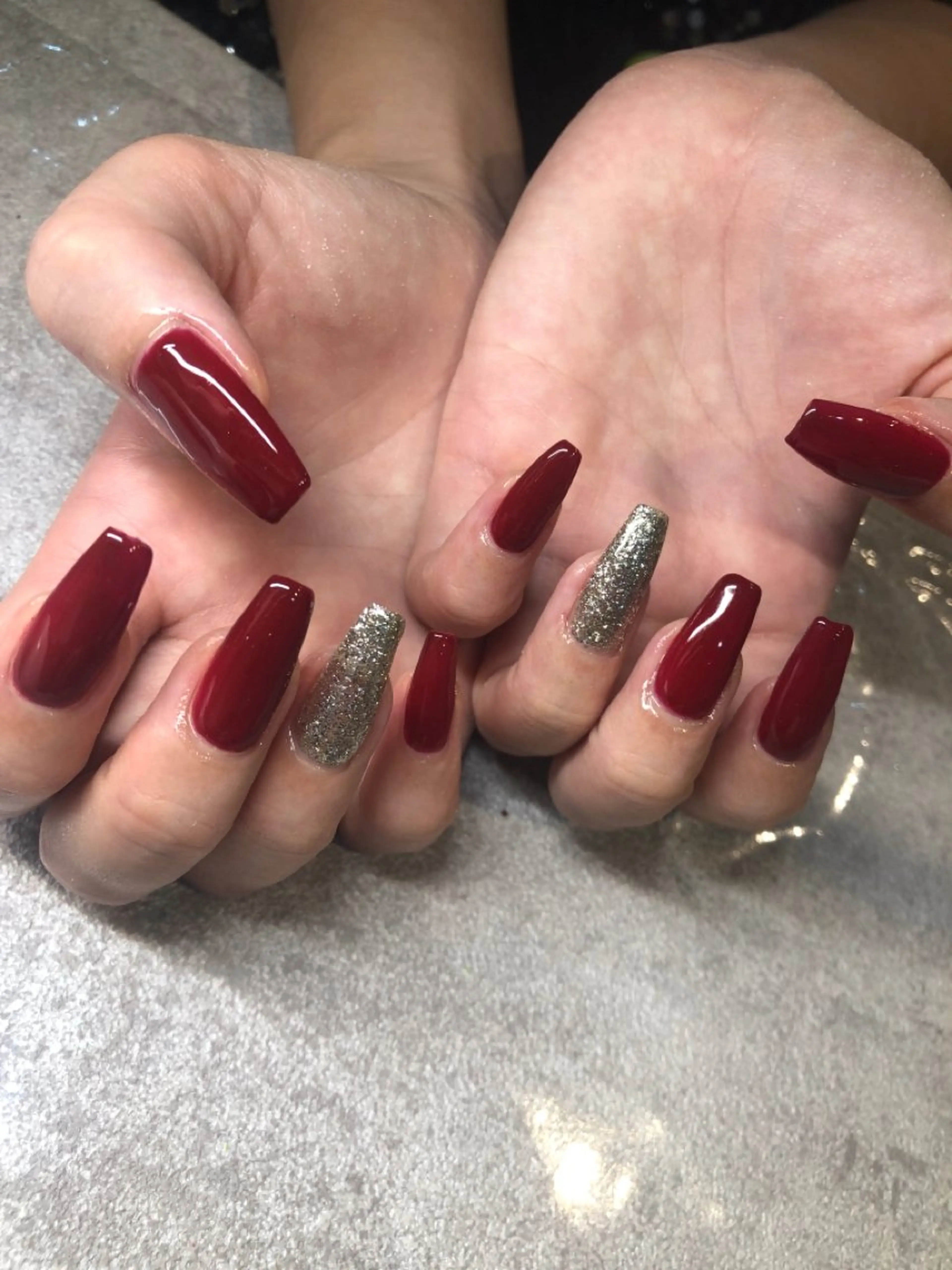 ネイル ラメ(グリッター) ロングネイル 赤色 MANAMI W【今福鶴見店】のネイルデザイン