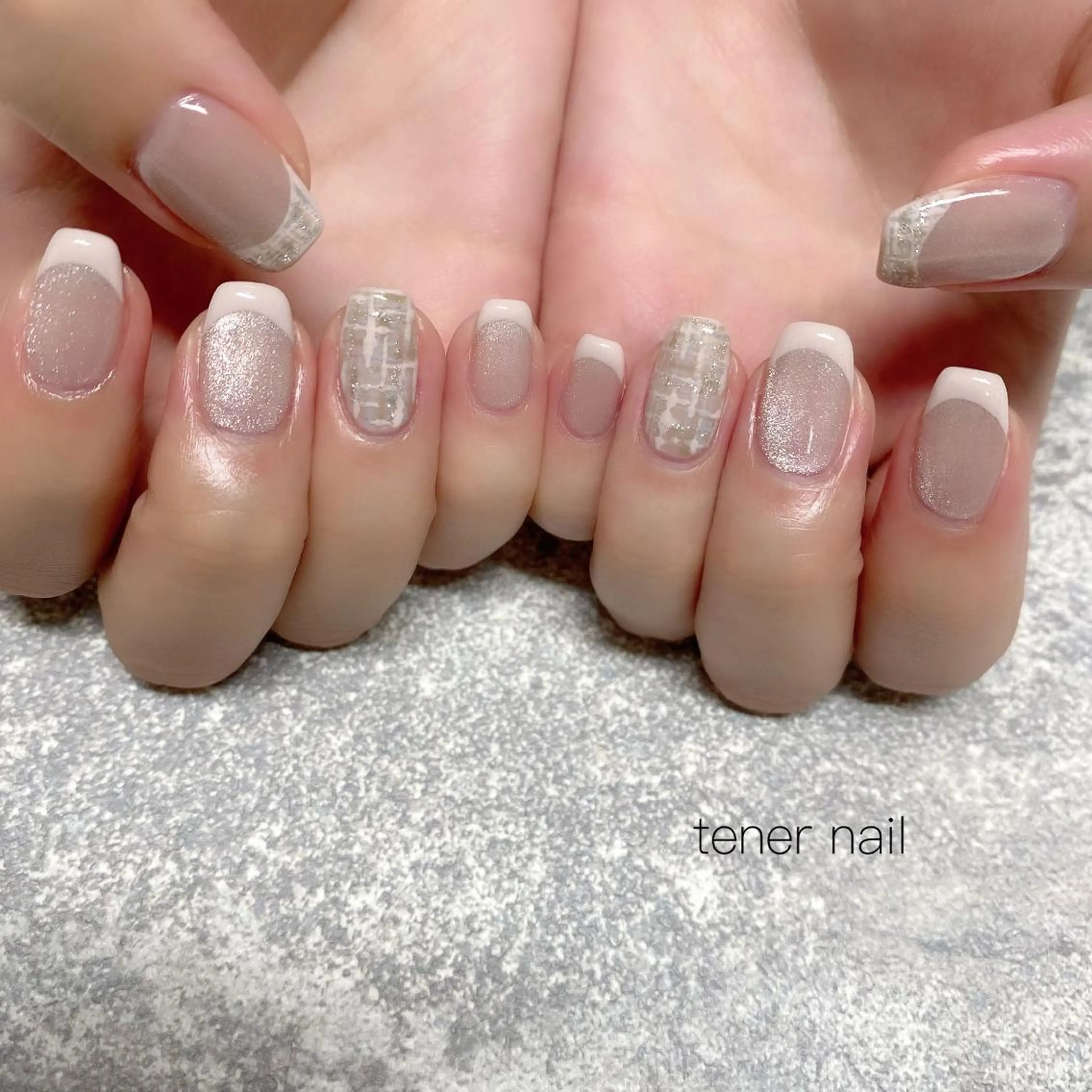 ネイル フレンチネイル ツイードネイル テネルネイル tener nailのネイルデザイン