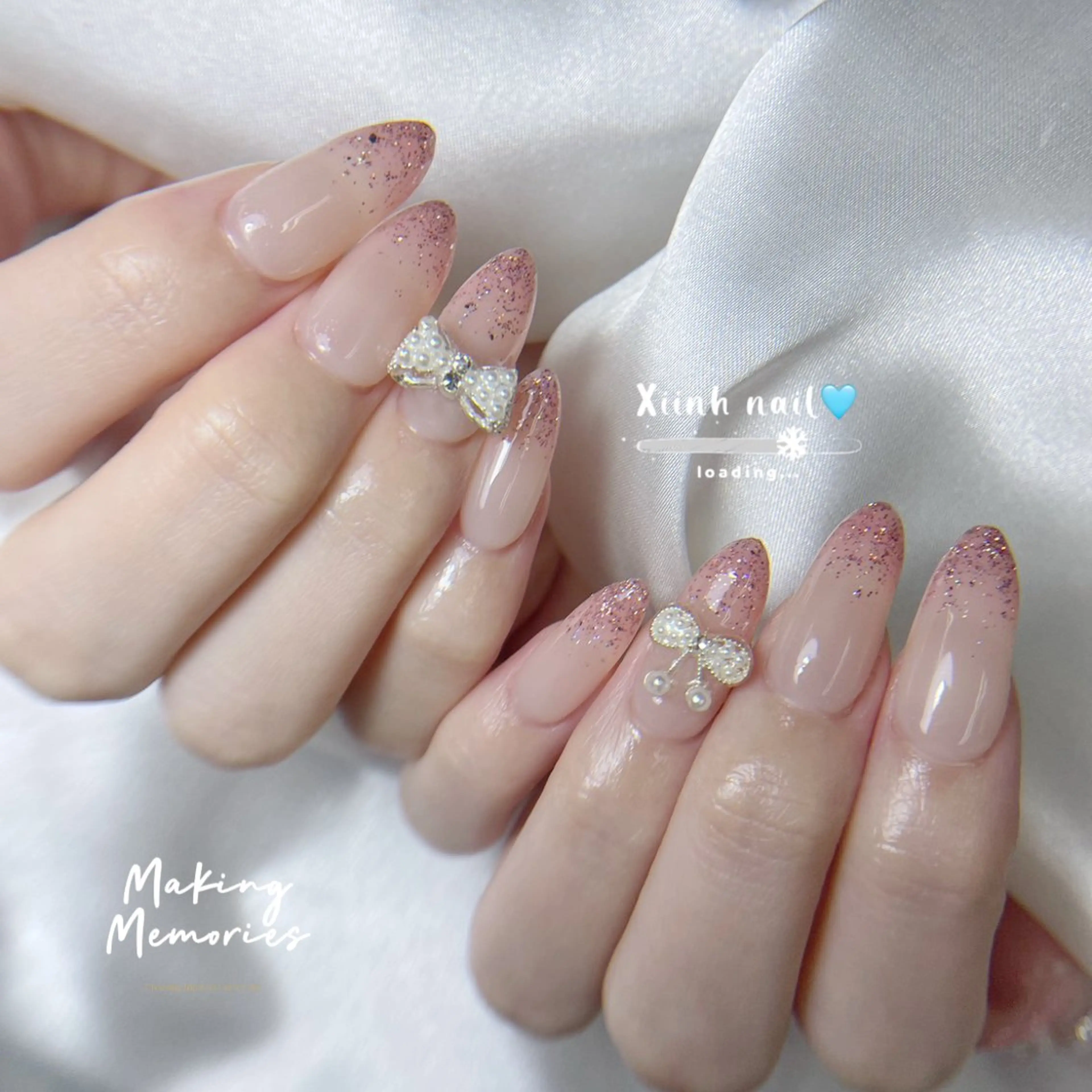 ネイル ブラウン チークネイル 桜ネイル 長さ出し フットネイル ハンドネイル XIINH NAIL SALONのネイルデザイン