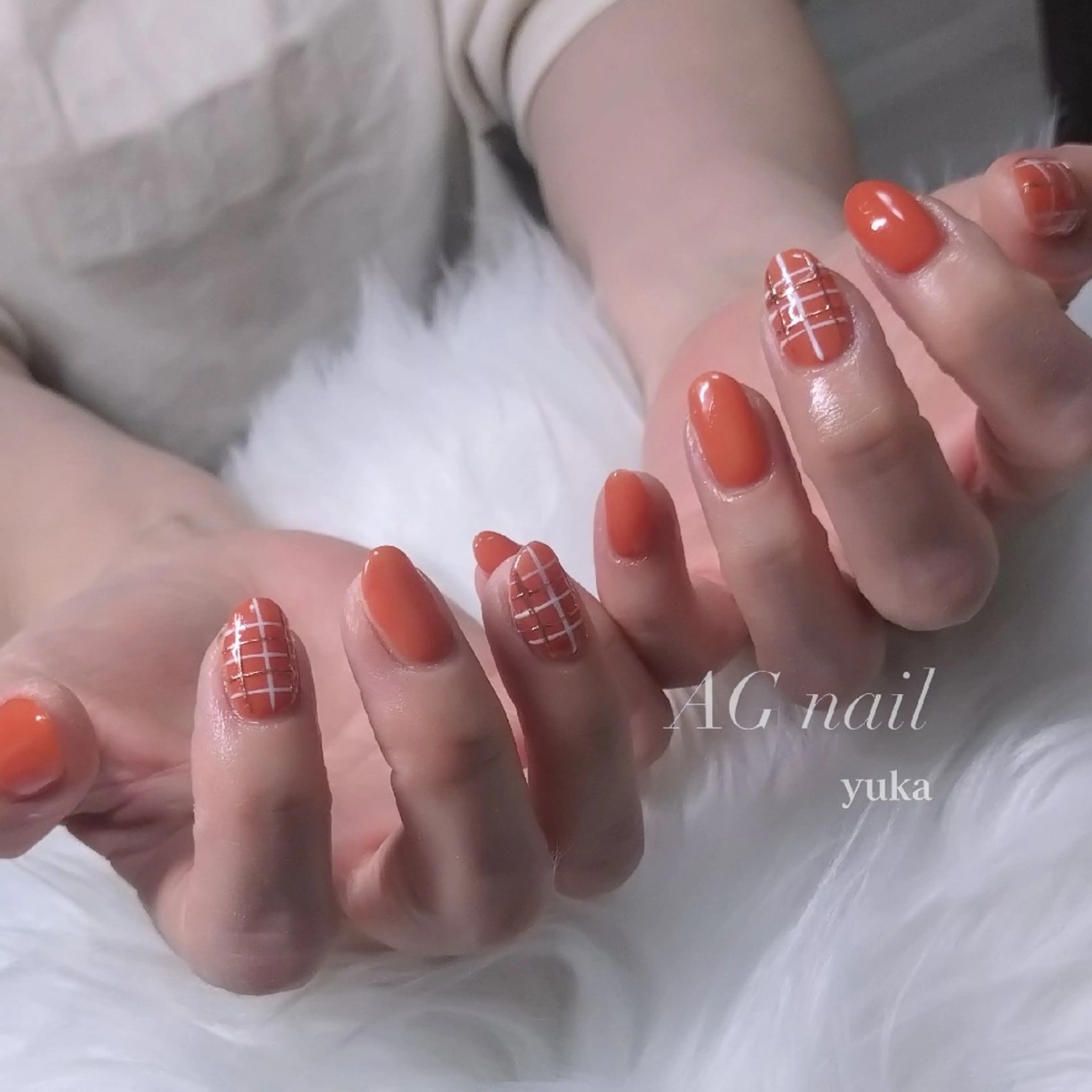 ネイル オレンジ ハンドネイル AGnail 富永  /オフ込みフィルインのネイルデザイン