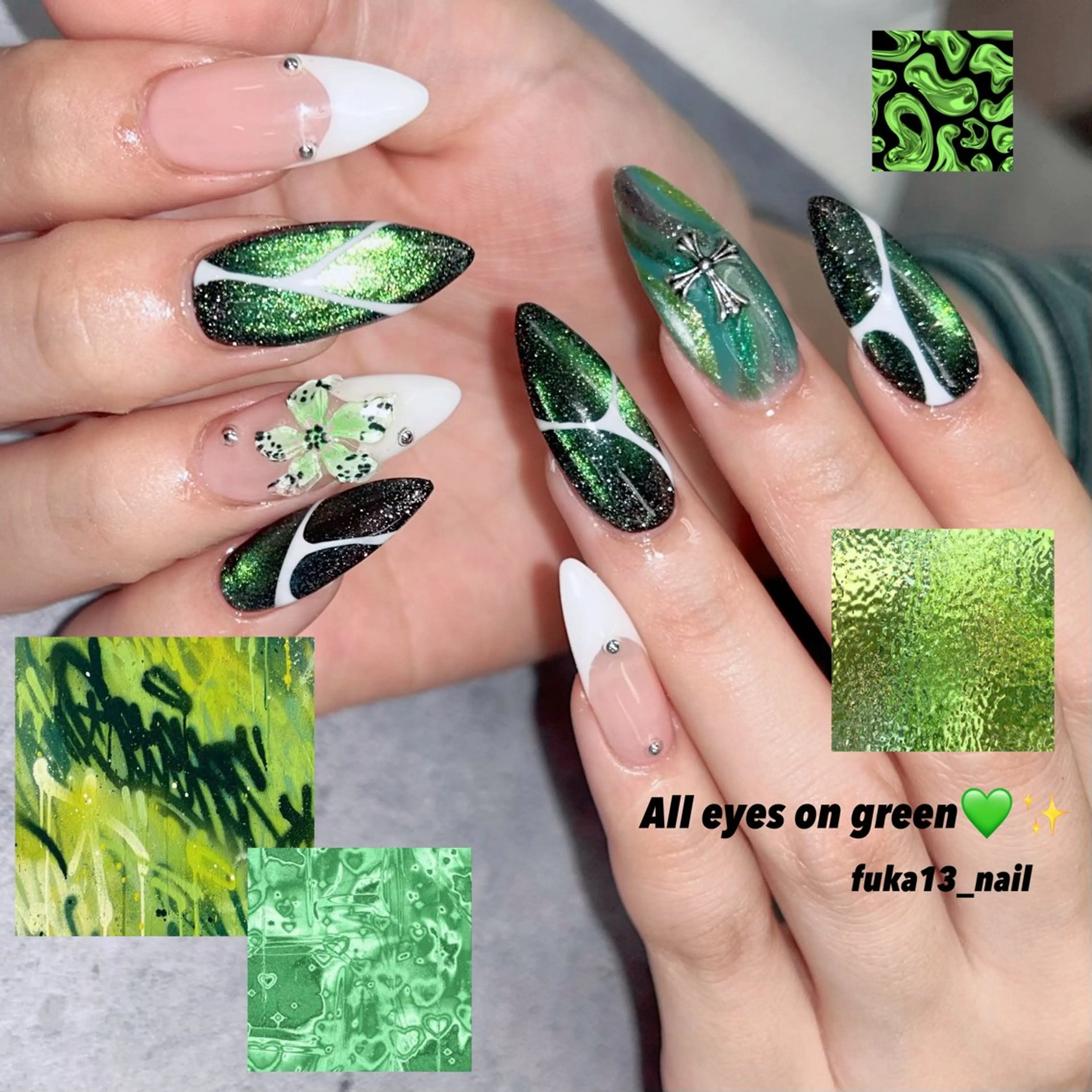 ネイル フレンチネイル グリーン マグネットネイル ハンドネイル Nail♡Fuka. /5月予約受付中のネイルデザイン