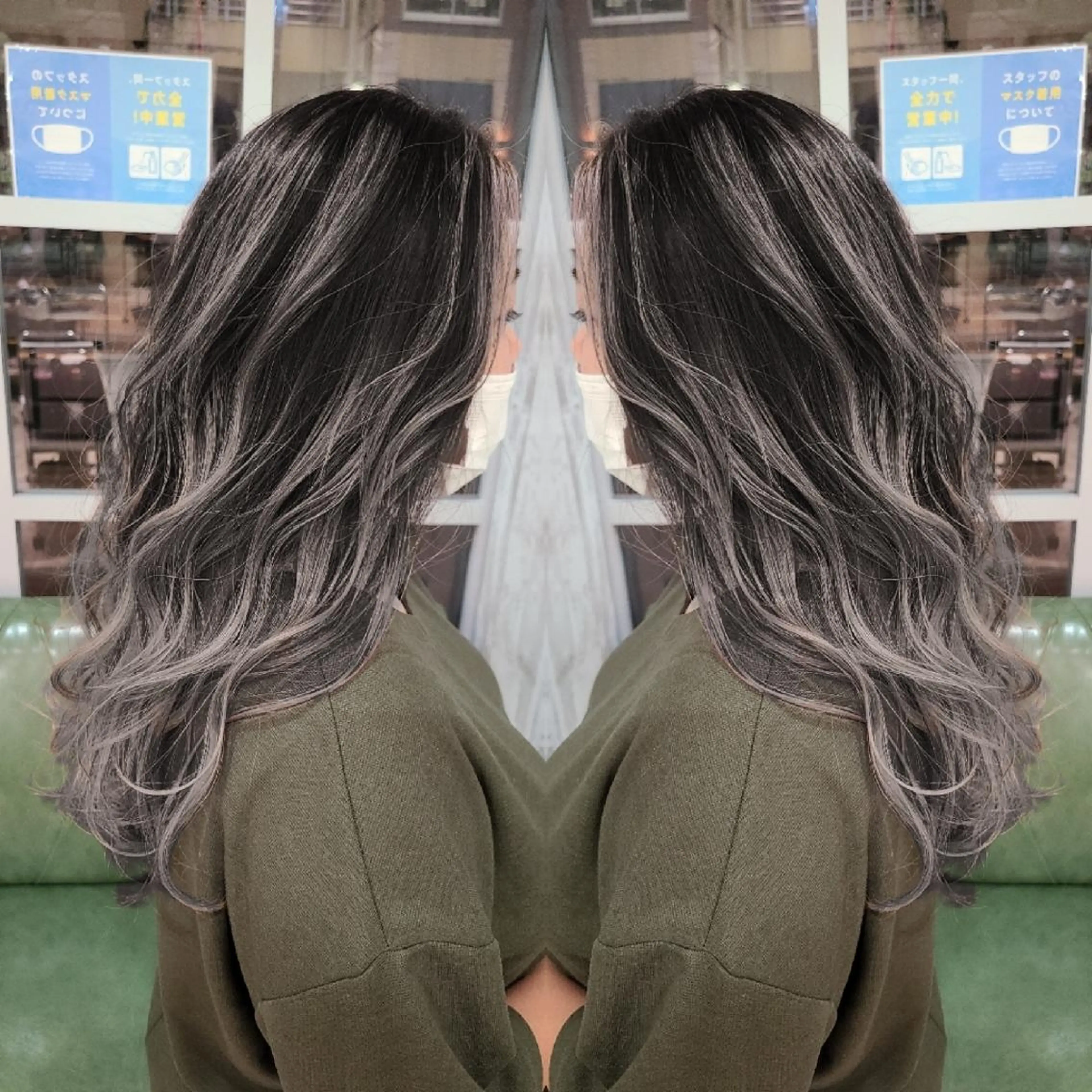 ロング カラー アッシュ アッシュグレー バレイヤージュ ベージュカラー ブリーチ cherie所属・バレイヤージュ/ ハイライト/大内格のヘアスタイル