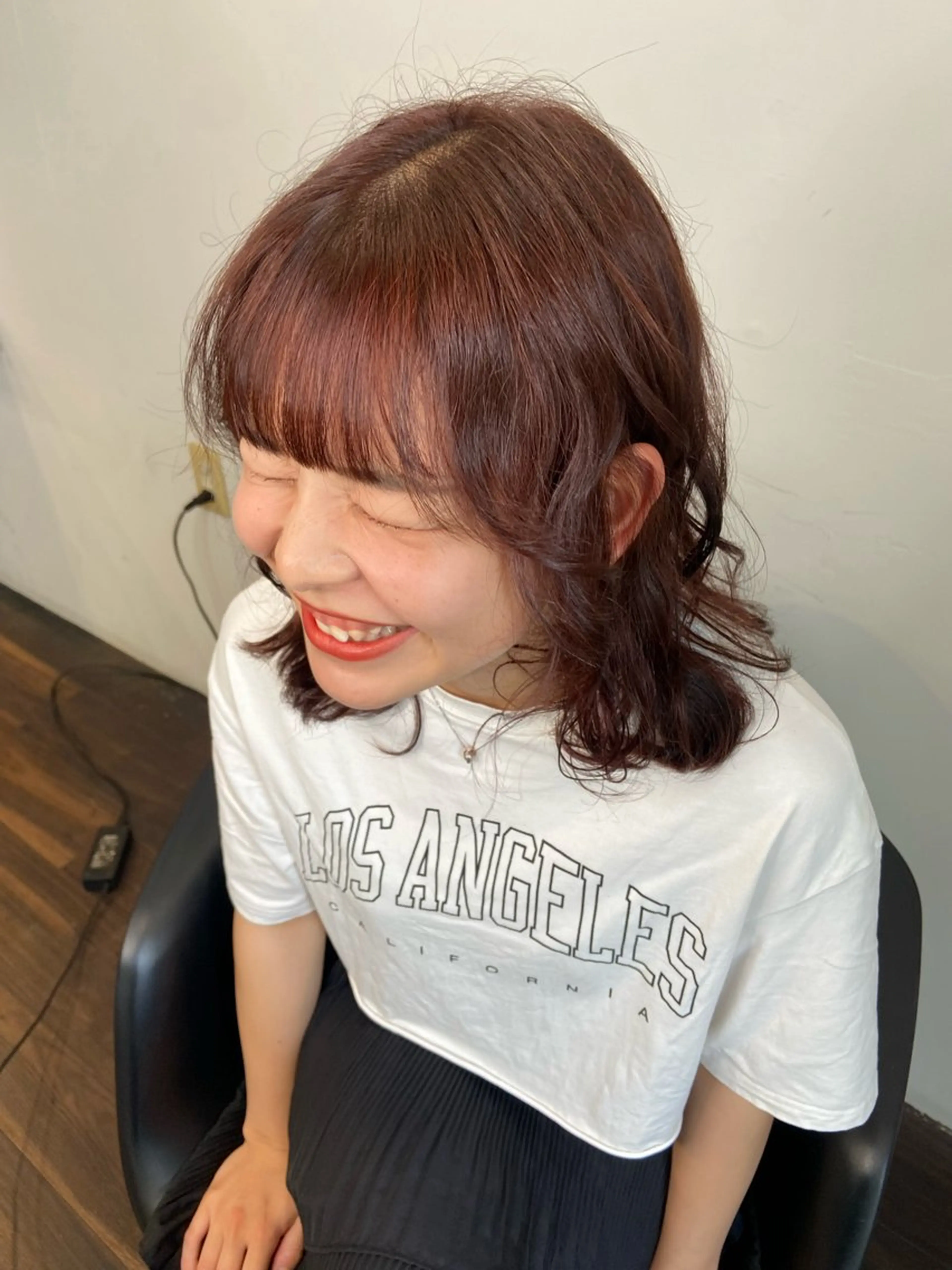 ミディアム カラー パーマ ヘアアレンジ ミディアムレイヤー ブリーチ ブラウンカラー ブリーチなしカラー オレンジ 🌼似合わせのプロ 心斎橋/rena🌼のマツエク・マツパデザイン