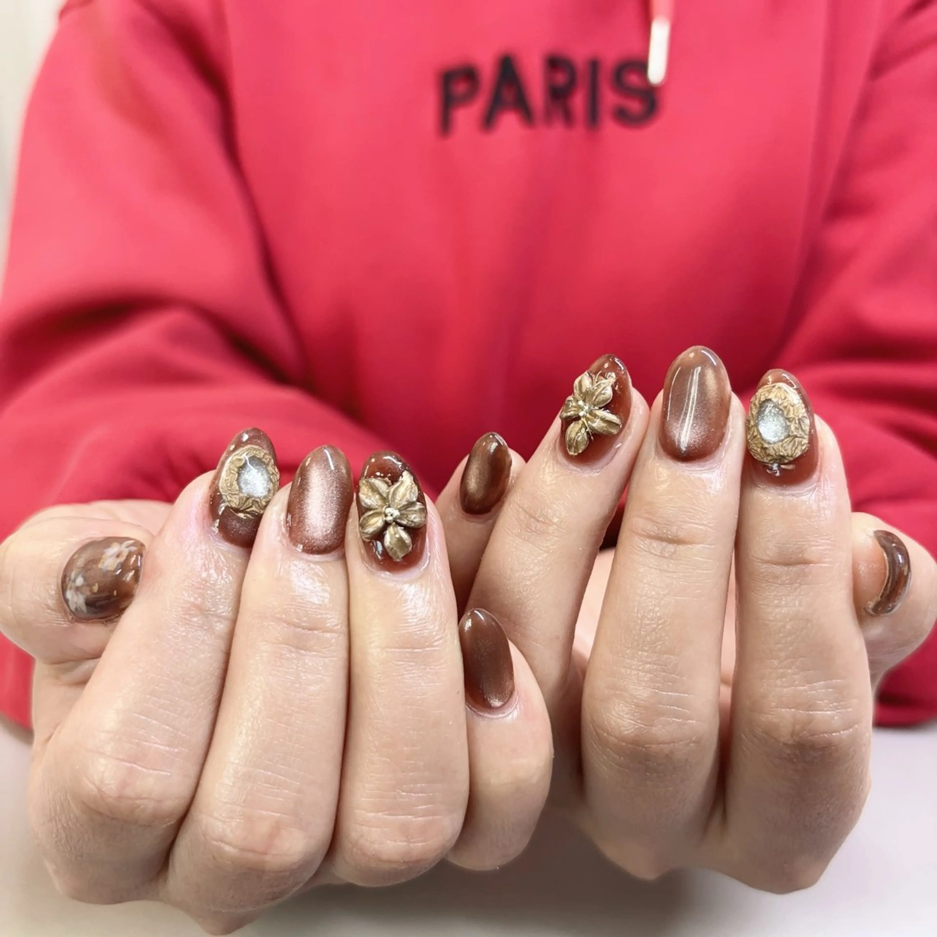 ネイル アニマル柄 アートネイル オーロラネイル べっ甲ネイル ブラウン Rika Nail ellaのネイルデザイン