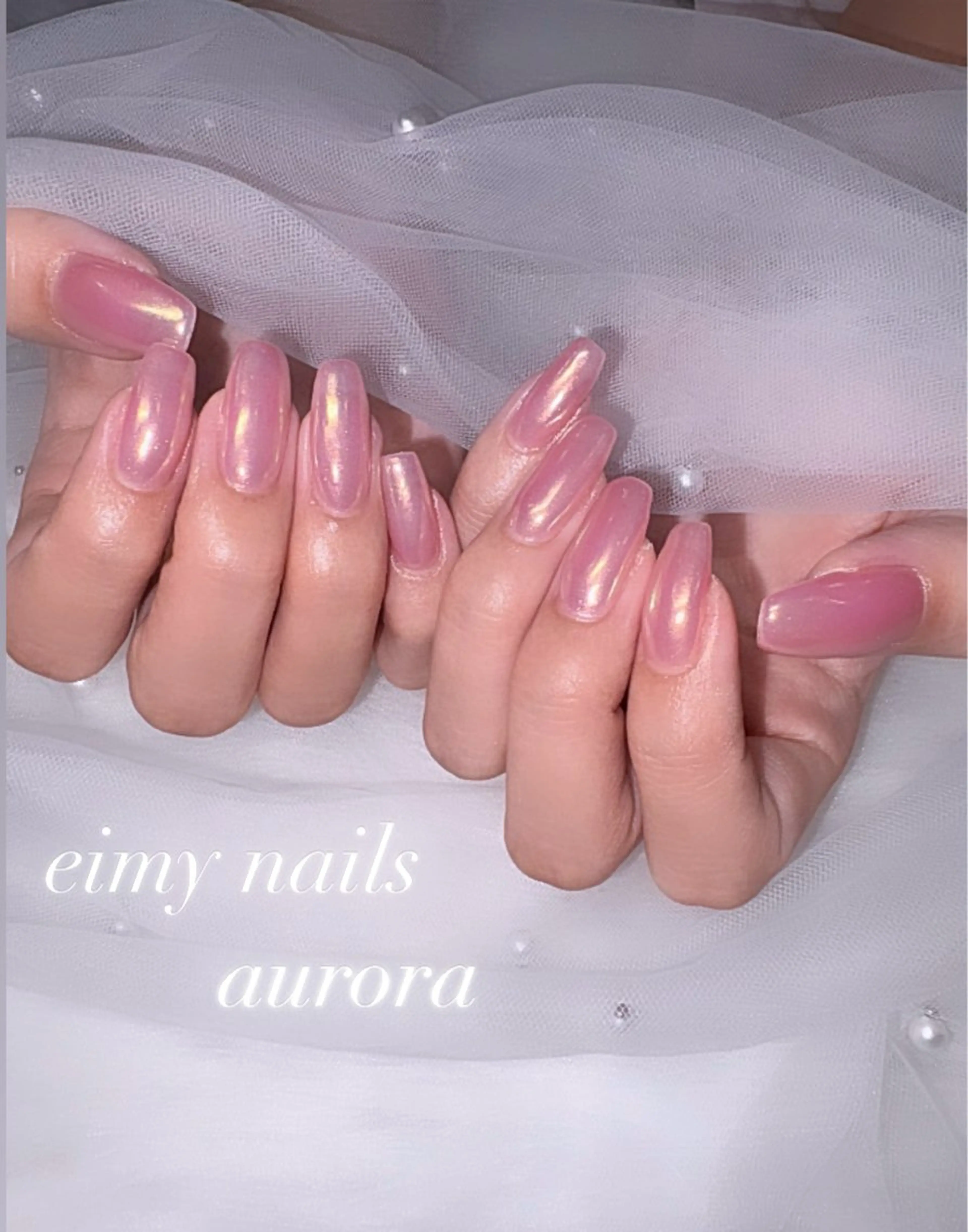 ネイル オーロラネイル ワンカラーネイル ピンク ハンドネイル eimy nails♡のネイルデザイン