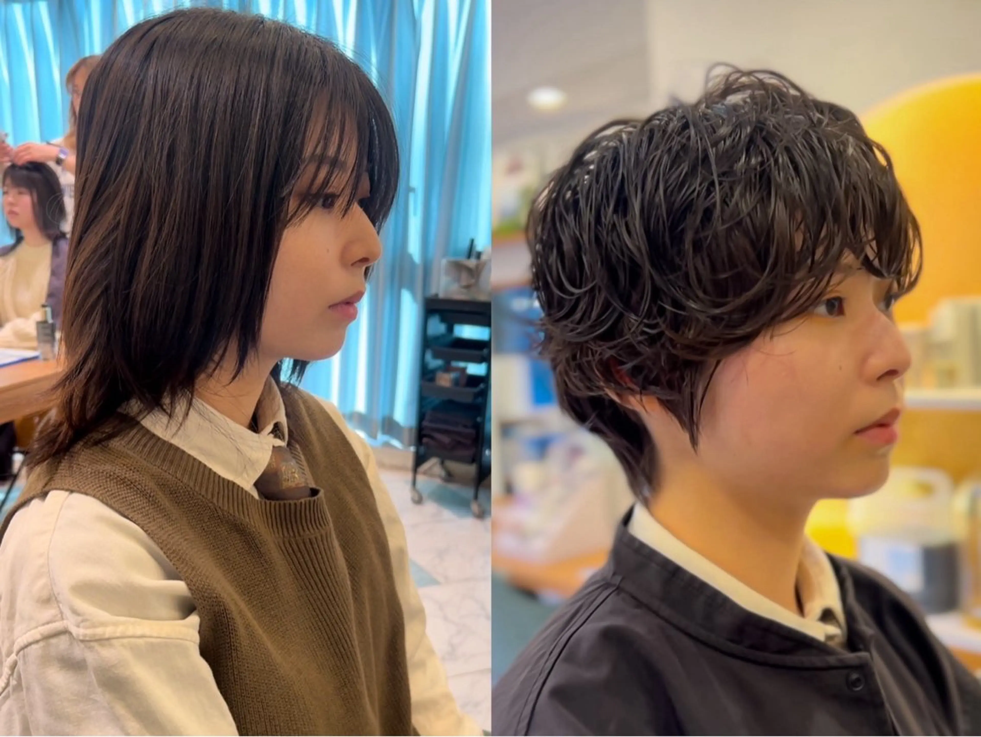 ショート オリーブカラー/みづ き/ボブパーマ🤍のヘアスタイル