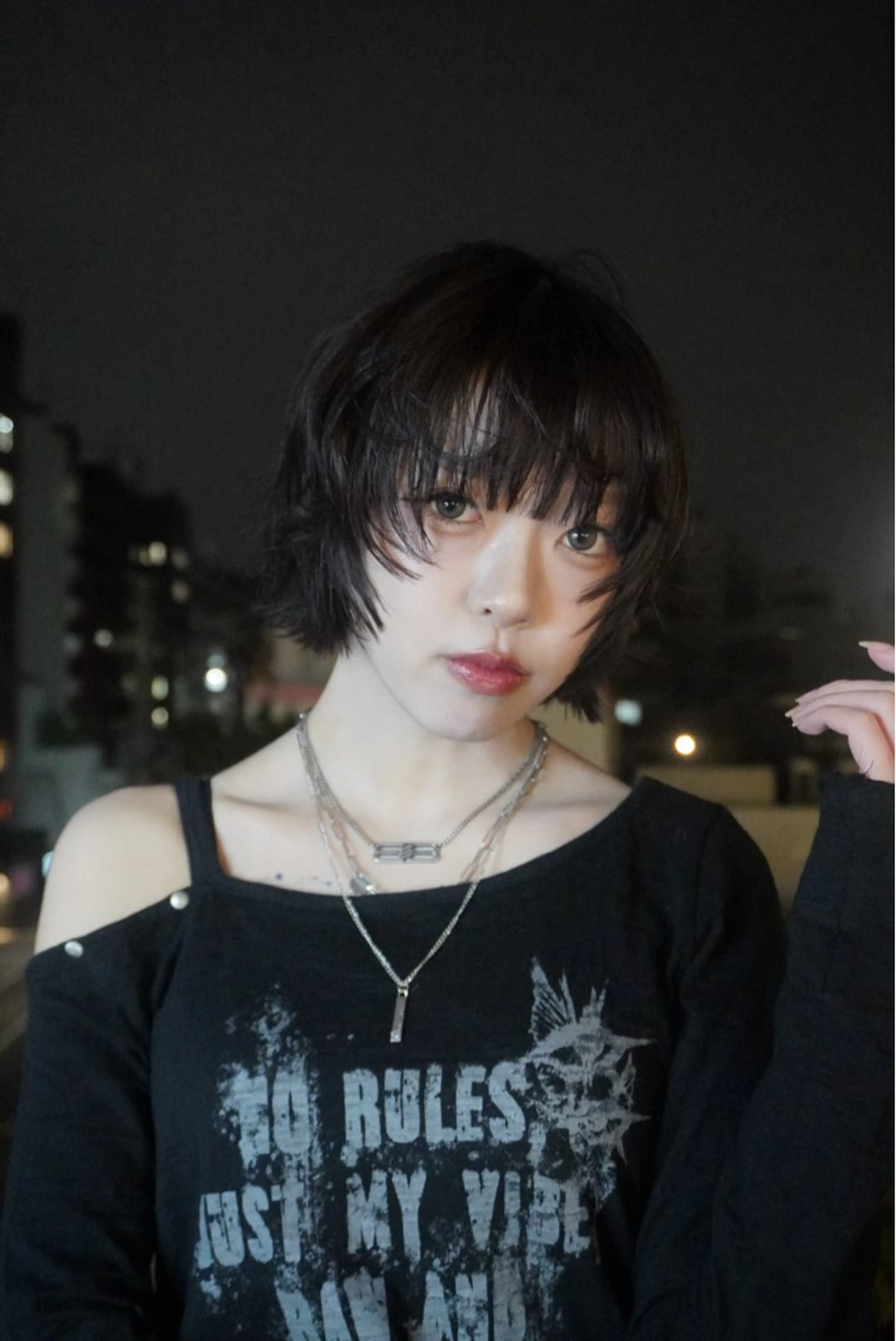 ショート カラー 黒髪 ヘアカラー ワンカラー なるきやのヘアスタイル