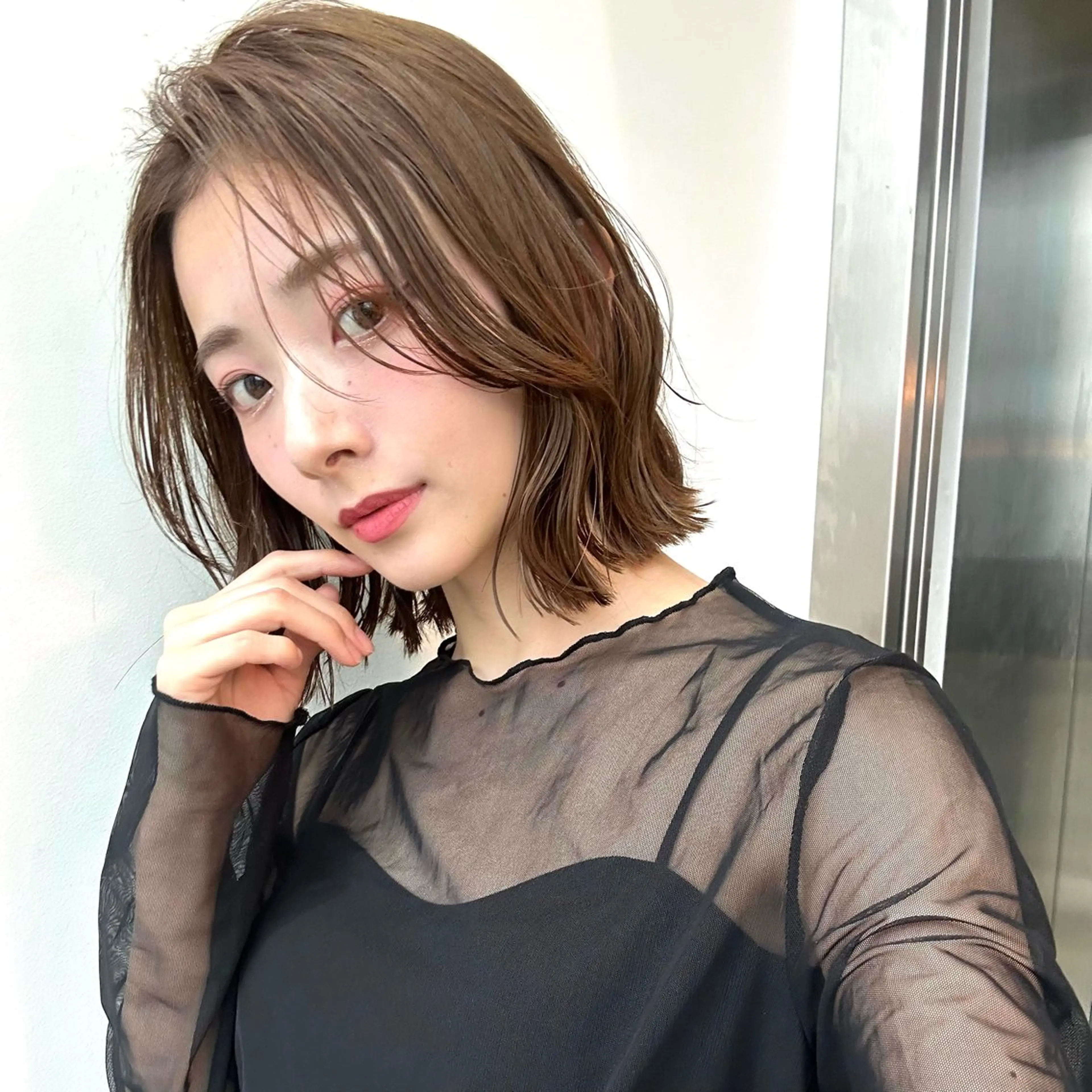 ミディアム カラー ボブ くびれヘア 韓国風ヘア カット ヘアカラー トリートメント ボブ/くびれボブ/ 髪質改善/Ru-kaのヘアスタイル