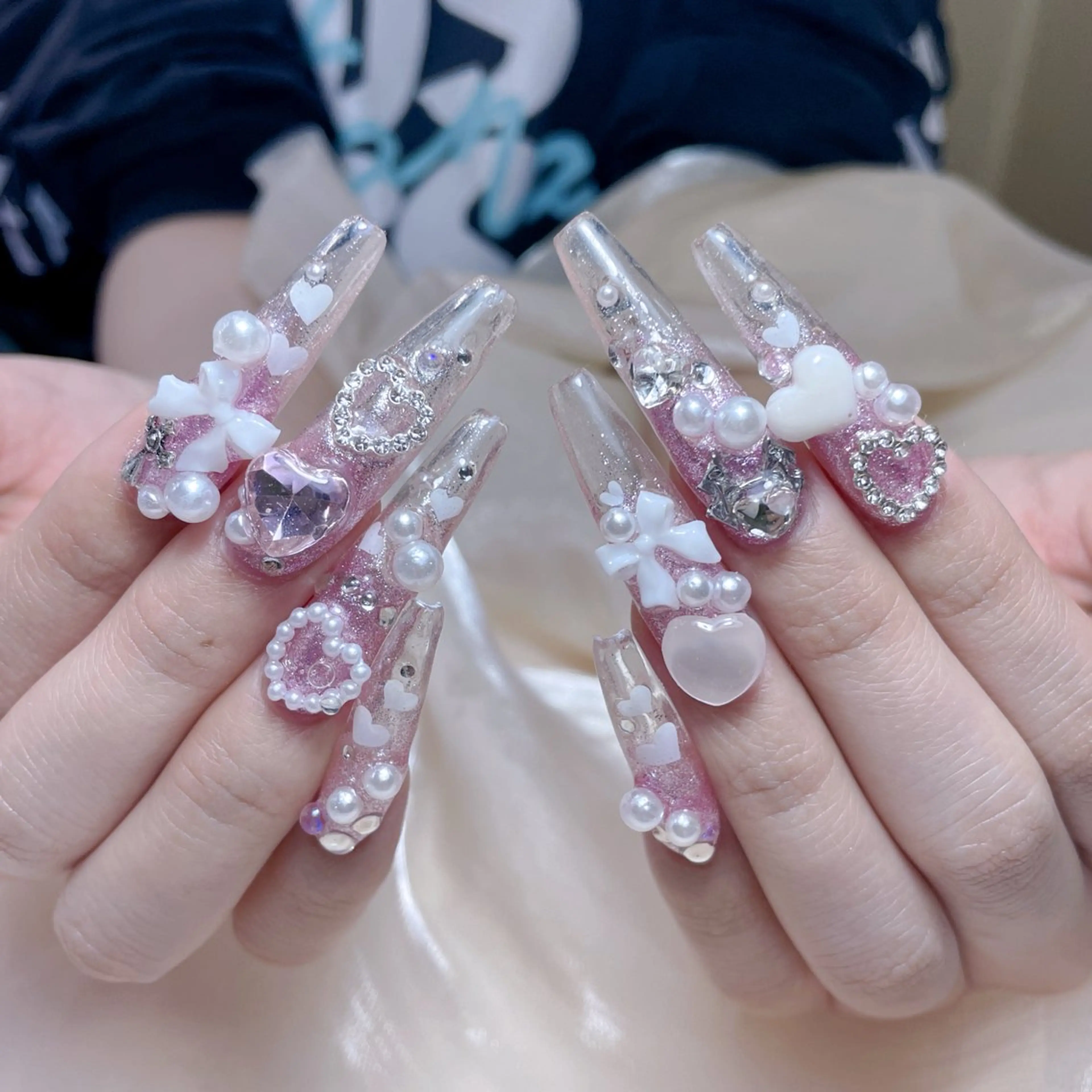 ネイル オーロラネイル クリアネイル フレンチネイル ハート 韓国ネイル ハンドネイル Melody  3D/スカルプ専門店のネイルデザイン