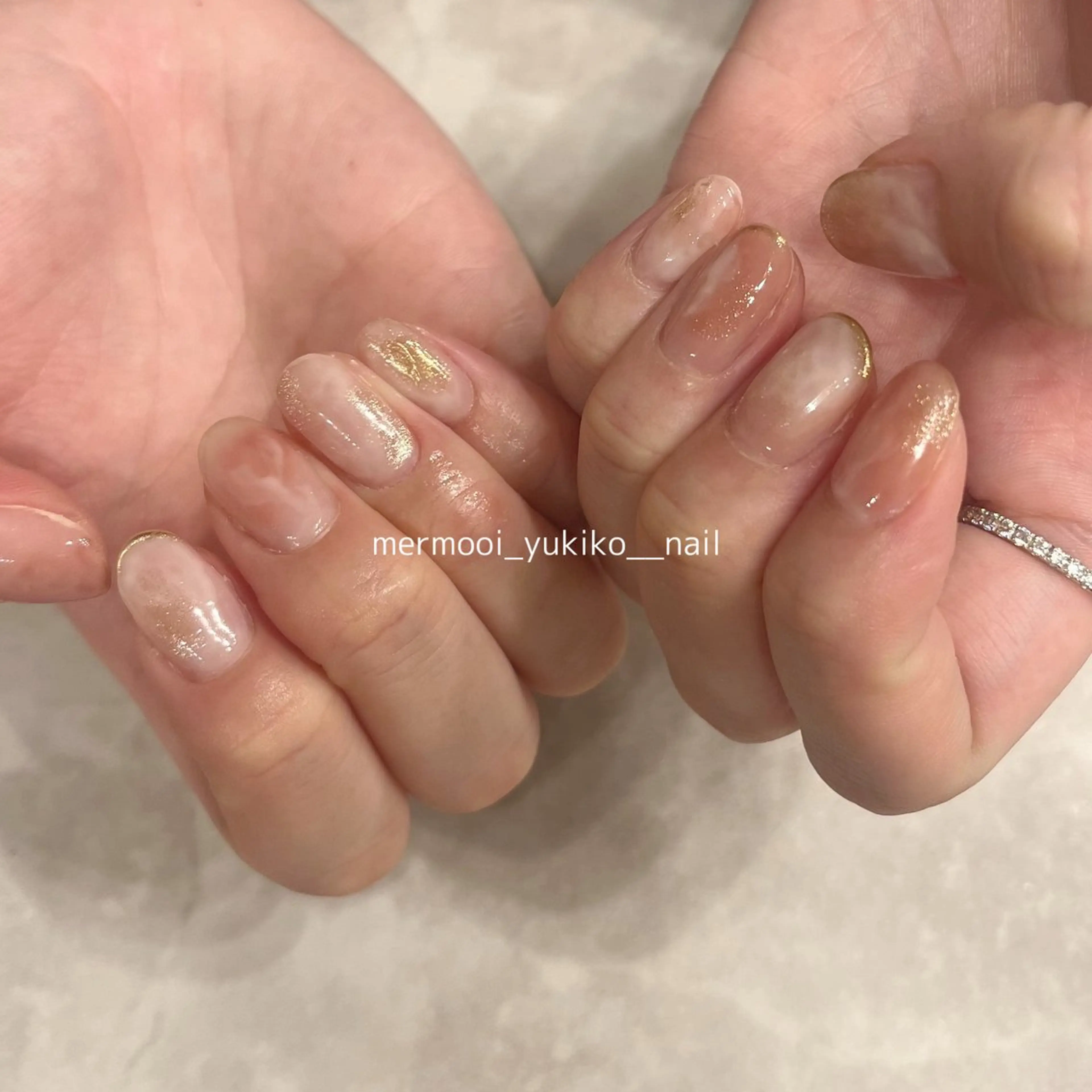 ネイル クリアネイル ゴールド ミラーネイル ニュアンスネイル ピンク melumooi nailのネイルデザイン