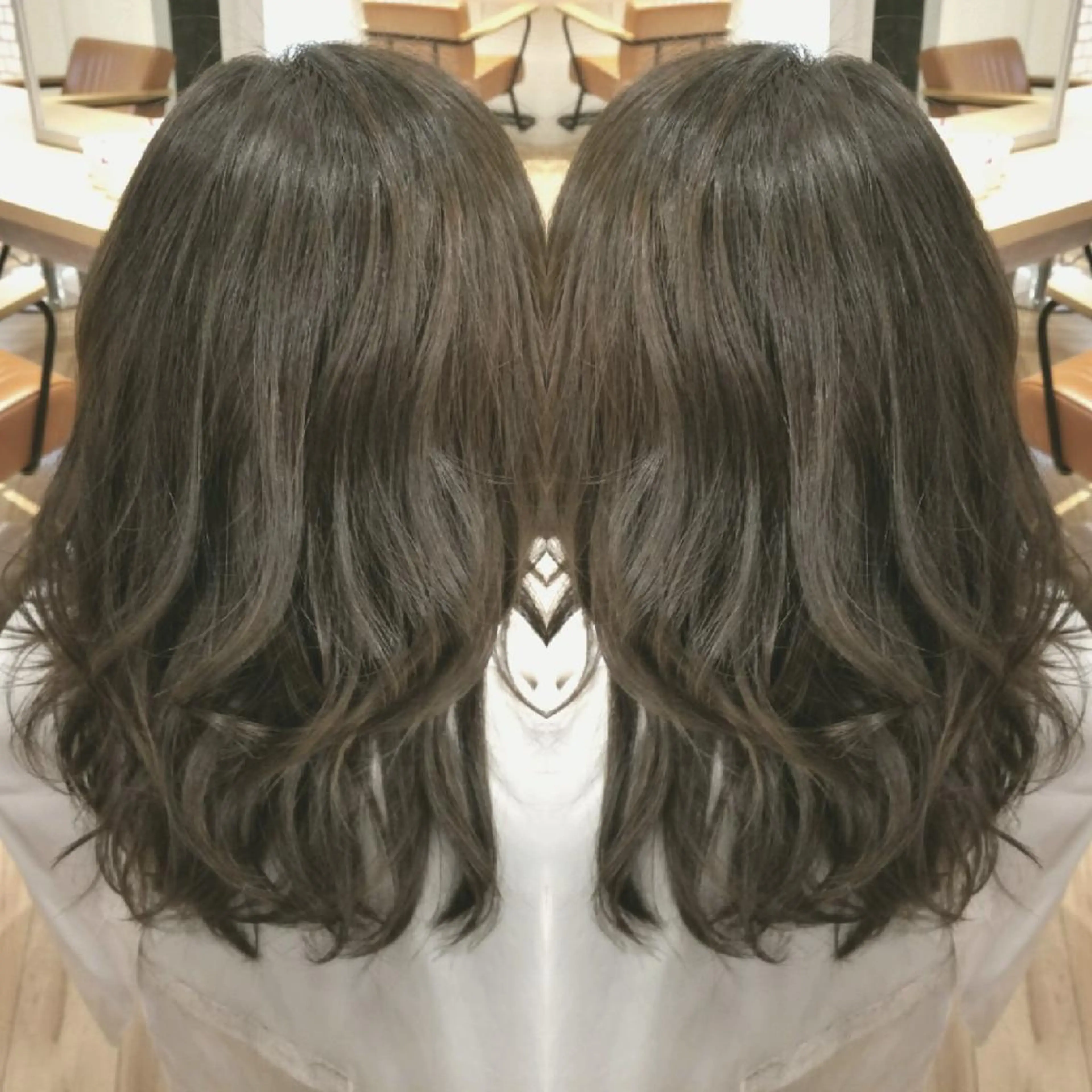 カラー ロング ブリーチ グレージュ ブリーチなしカラー ばんの かすみのヘアスタイル