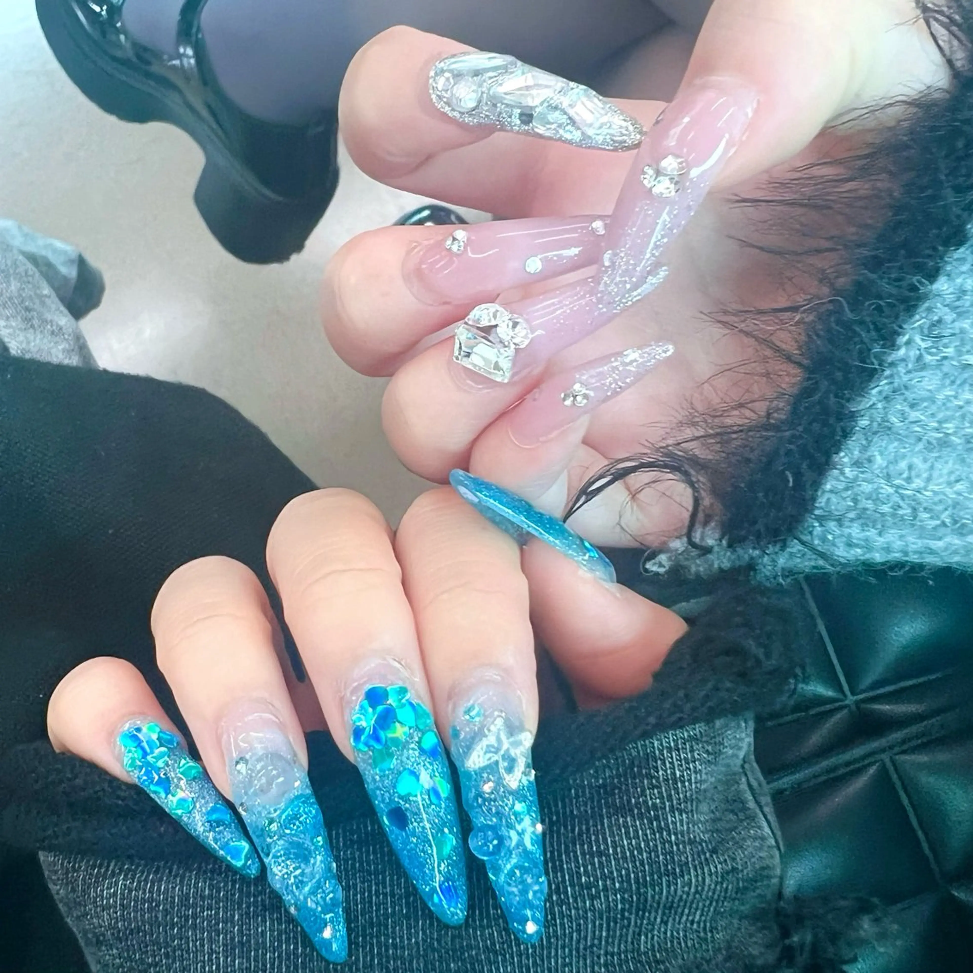 ネイル ブルー キラキラネイル ピンク ハンドネイル Noix 横浜のネイルデザイン