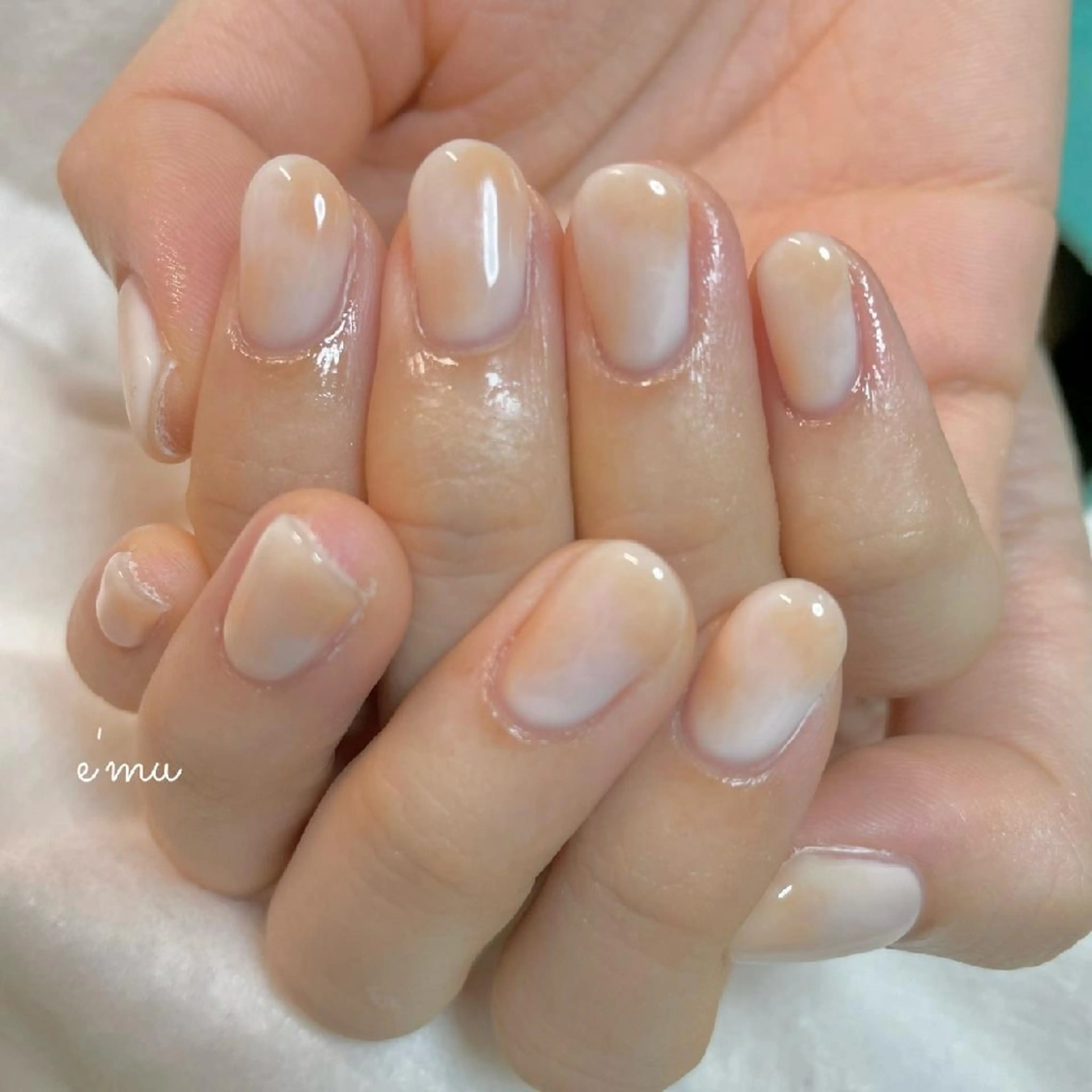 ネイル 大理石ネイル(マーブル) ニュアンスネイル オレンジ 春ネイル ハンドネイル nail salon e'mu💐のネイルデザイン