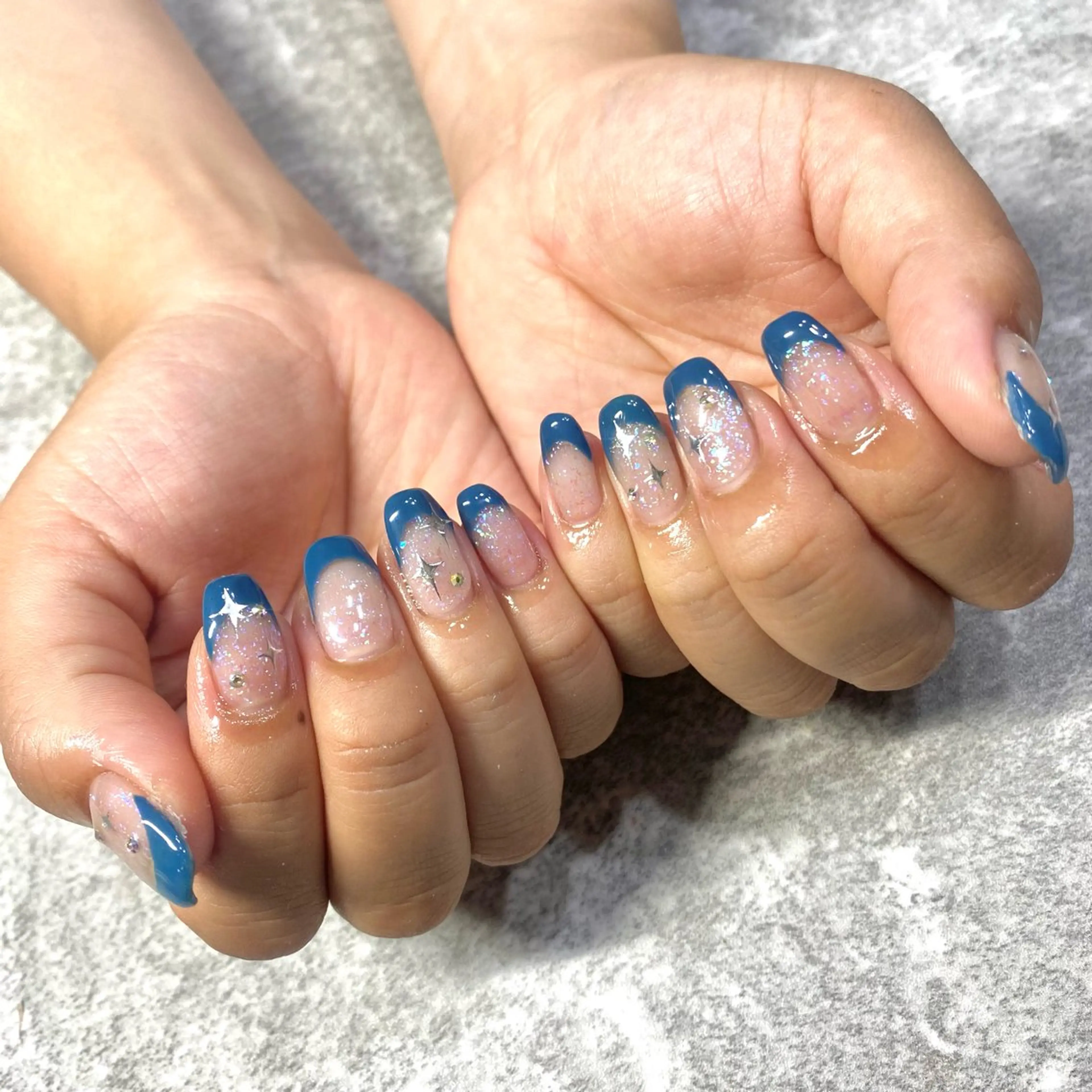 ネイル ブルー フレンチネイル ハンドネイル ★Rinail... .のネイルデザイン