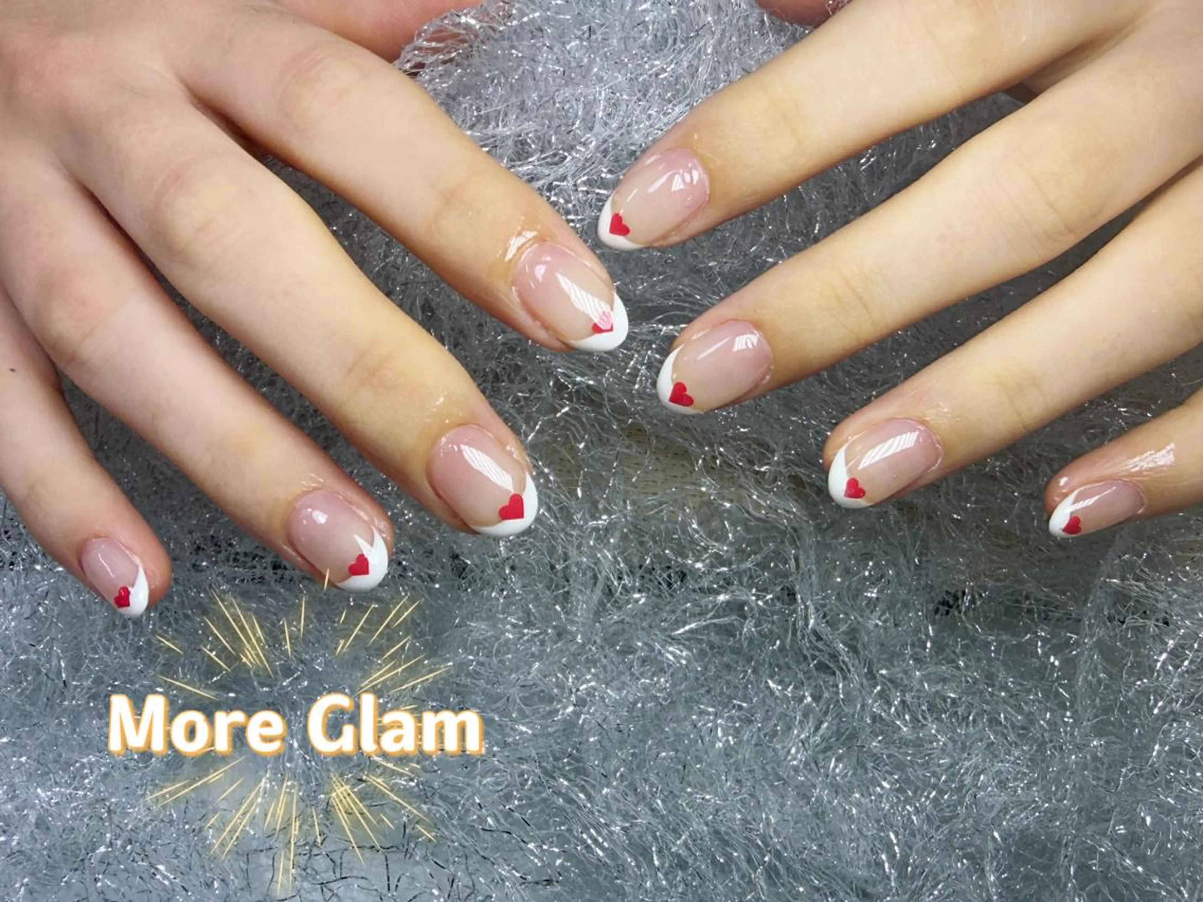 ネイル 長さ出し フットネイル フレンチネイル ジェルネイル ガラスフレンチ More Glam 池袋東口店のネイルデザイン