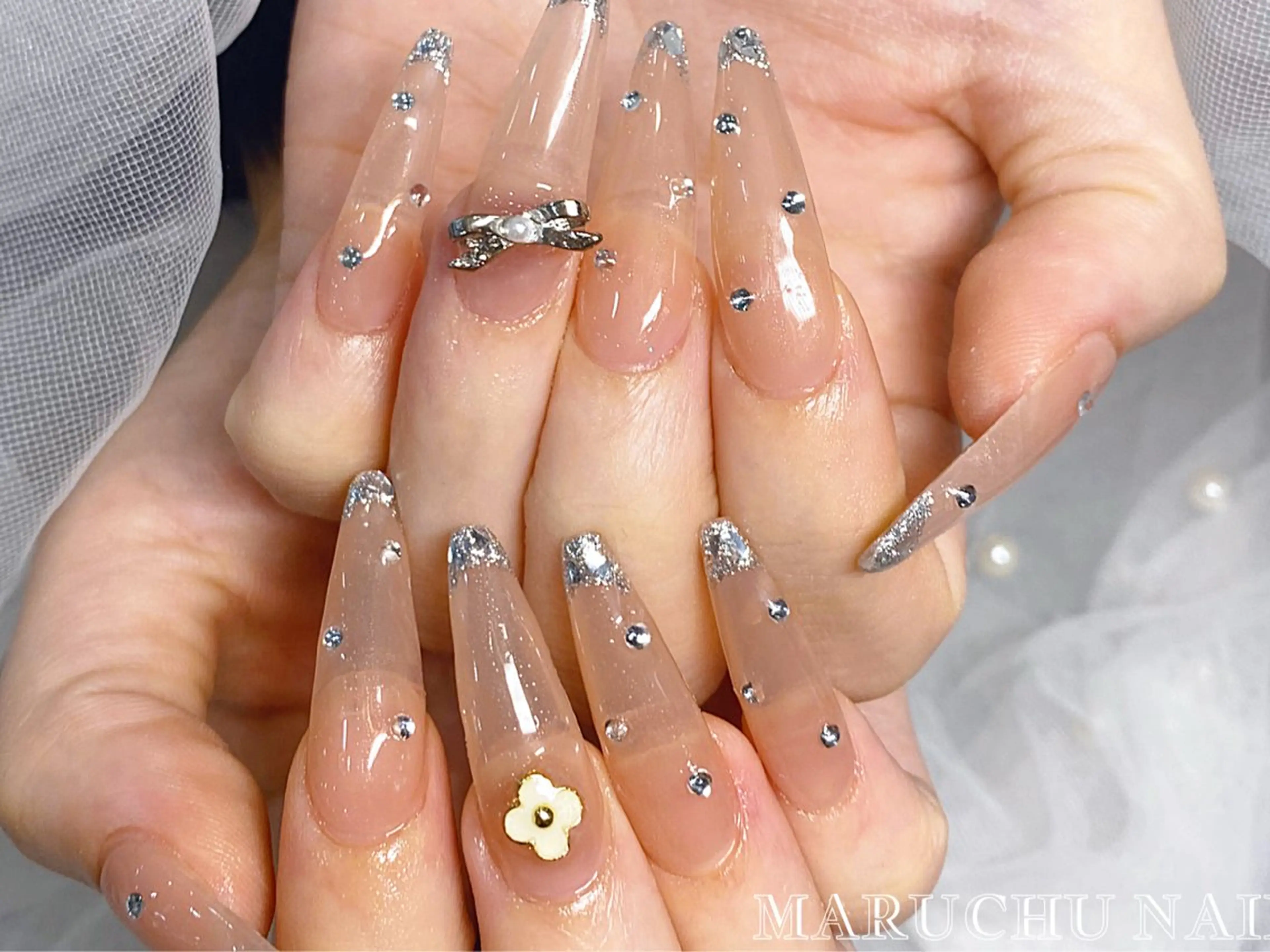 ネイル フレンチネイル ガラスフレンチ 🦋✨ MARIKO✨🦋のネイルデザイン