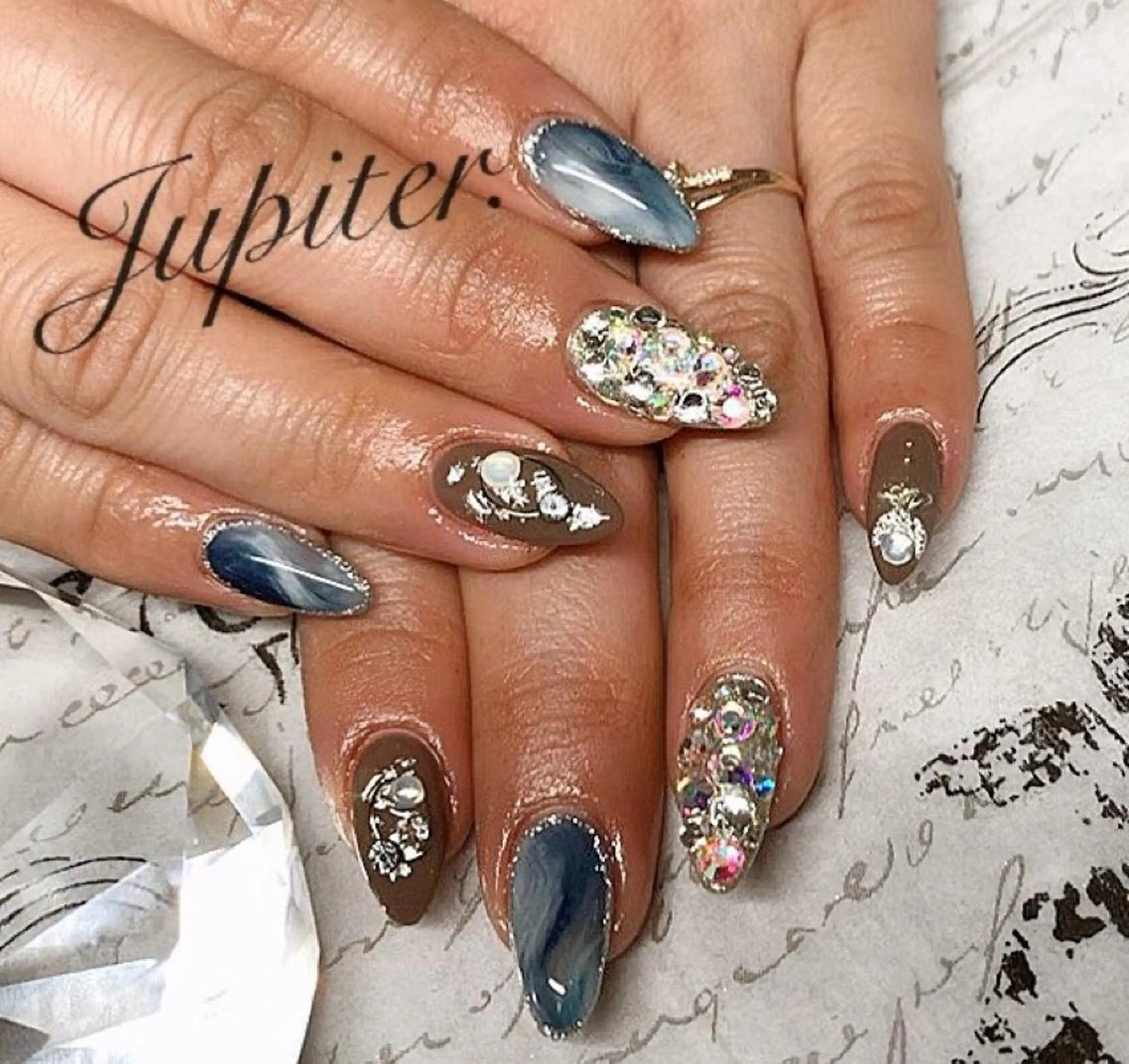 ネイル ブラウン 大理石ネイル(マーブル) ハンドネイル Jupiter .のネイルデザイン